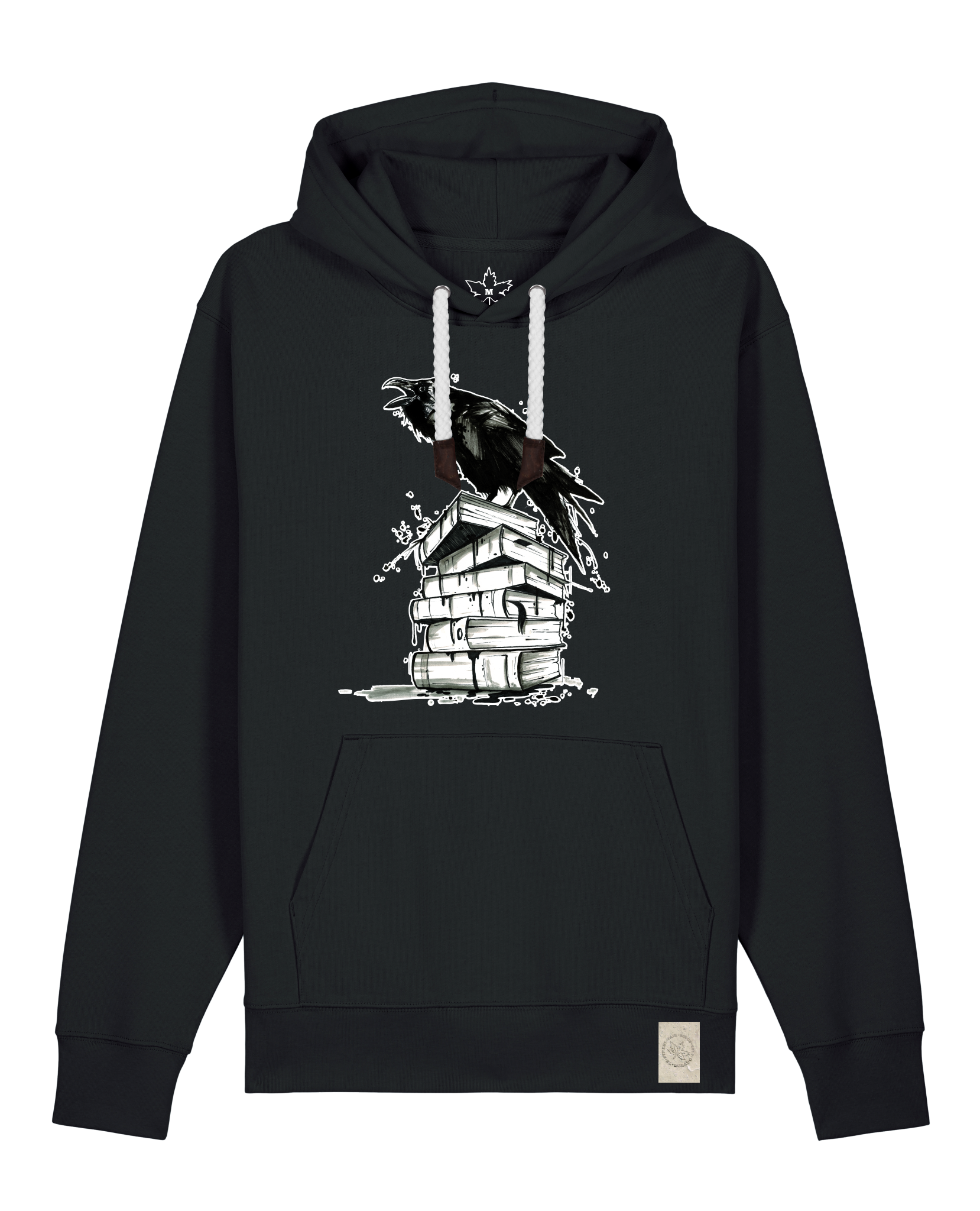 bio-unisex-medium fit-hoodie-rabe-stsu177-schwarz-weiße kordel-front