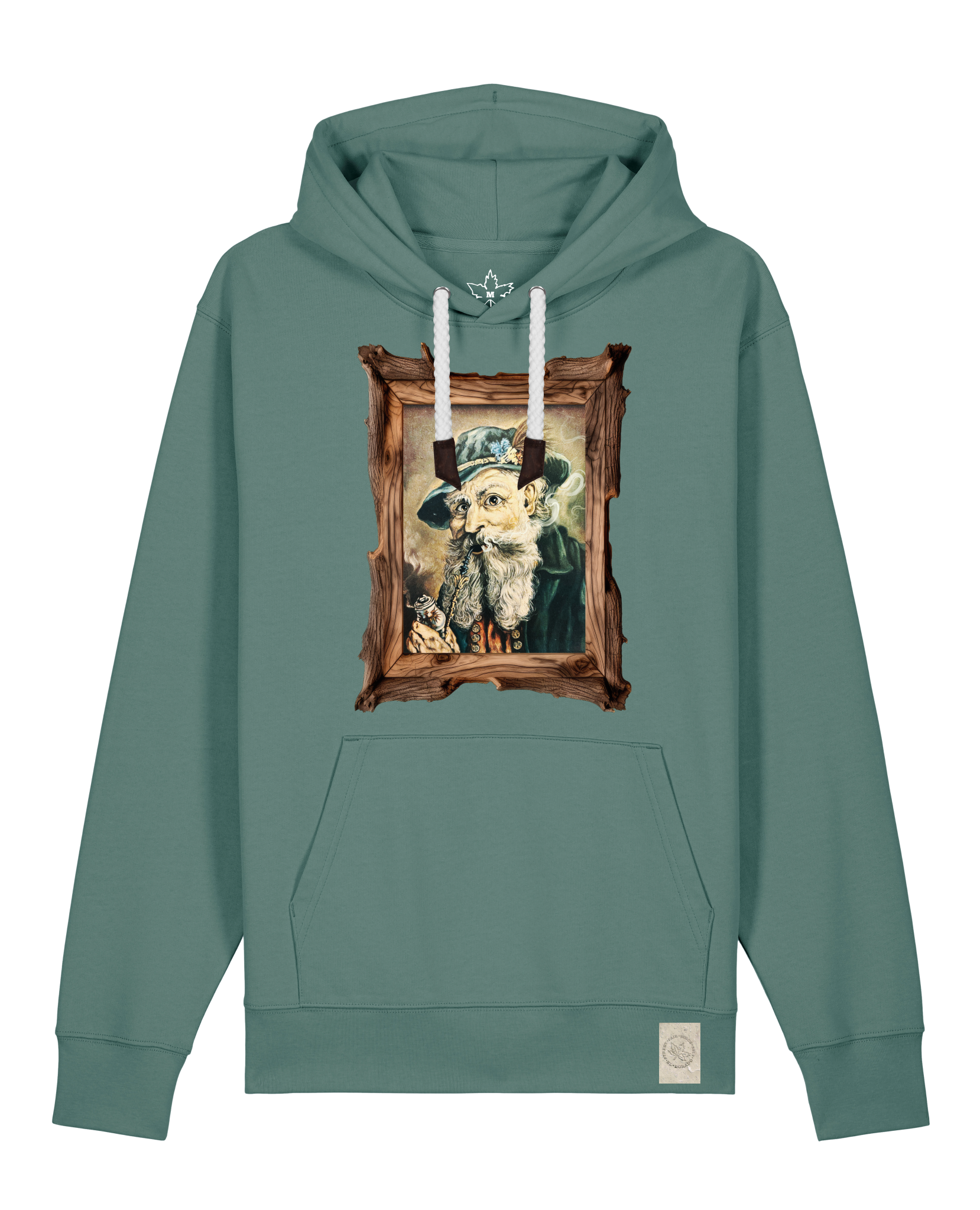 bio-unisex-medium fit-hoodie-räuchermann-stsu177-blautanne-weiße kordel-front