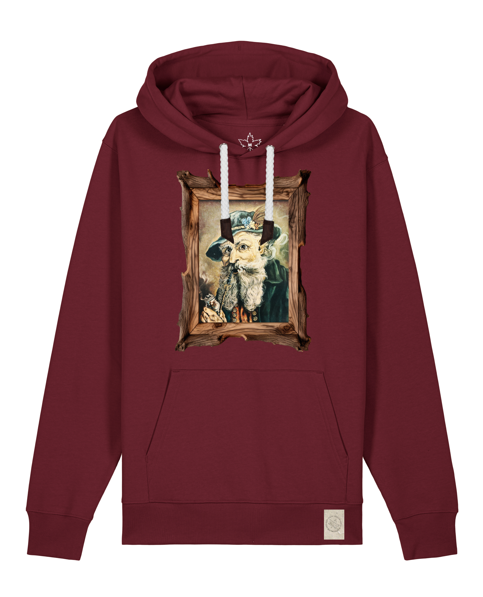 bio-unisex-medium fit-hoodie-räuchermann-stsu177-burgunder rot-weiße kordel-front