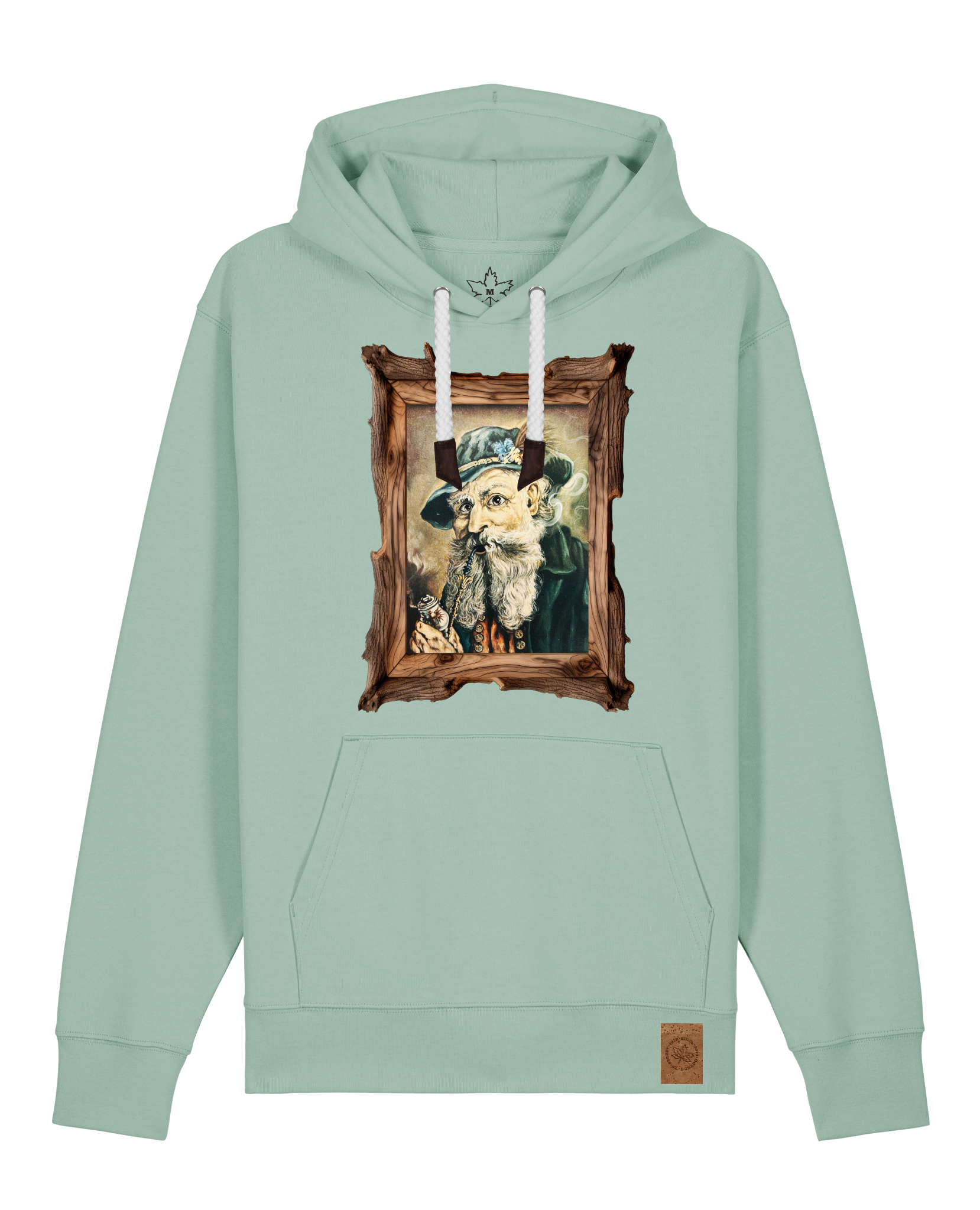 bio-unisex-medium fit-hoodie-räuchermann-stsu177-eukalyptus-weiße kordel-front