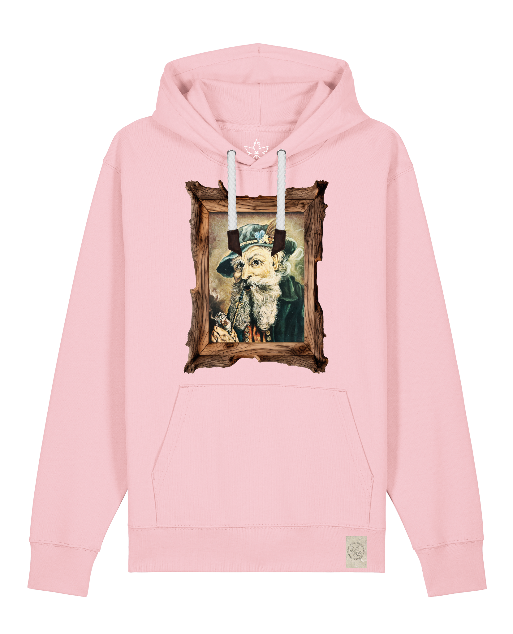 bio-unisex-medium fit-hoodie-räuchermann-stsu177-flamingo-weiße kordel-front