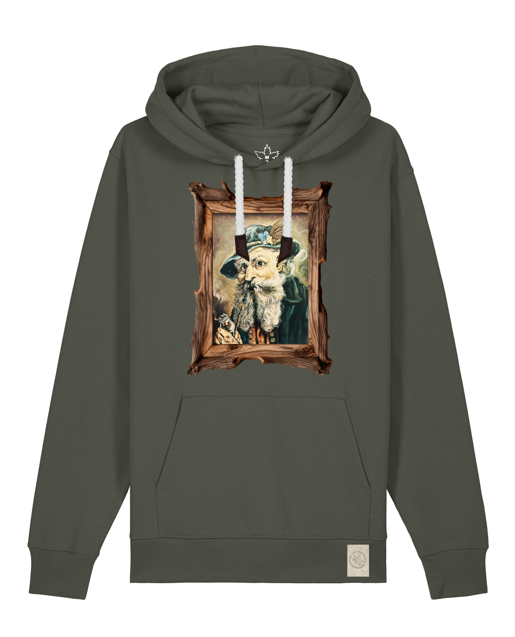 bio-unisex-medium fit-hoodie-räuchermann-stsu177-grunkohl-weiße kordel-front