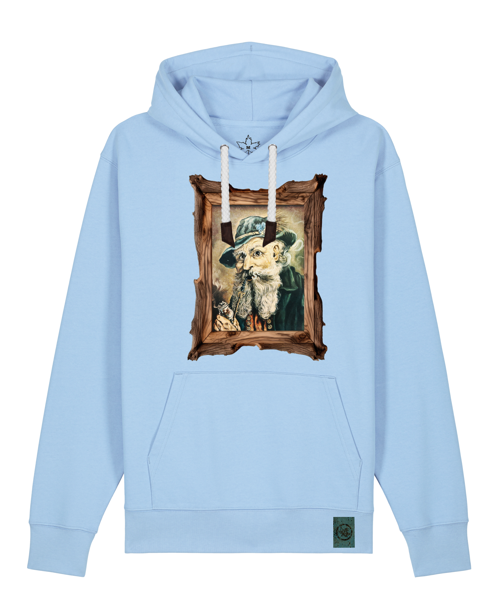 bio-unisex-medium fit-hoodie-räuchermann-stsu177-lagune-weiße kordel-front