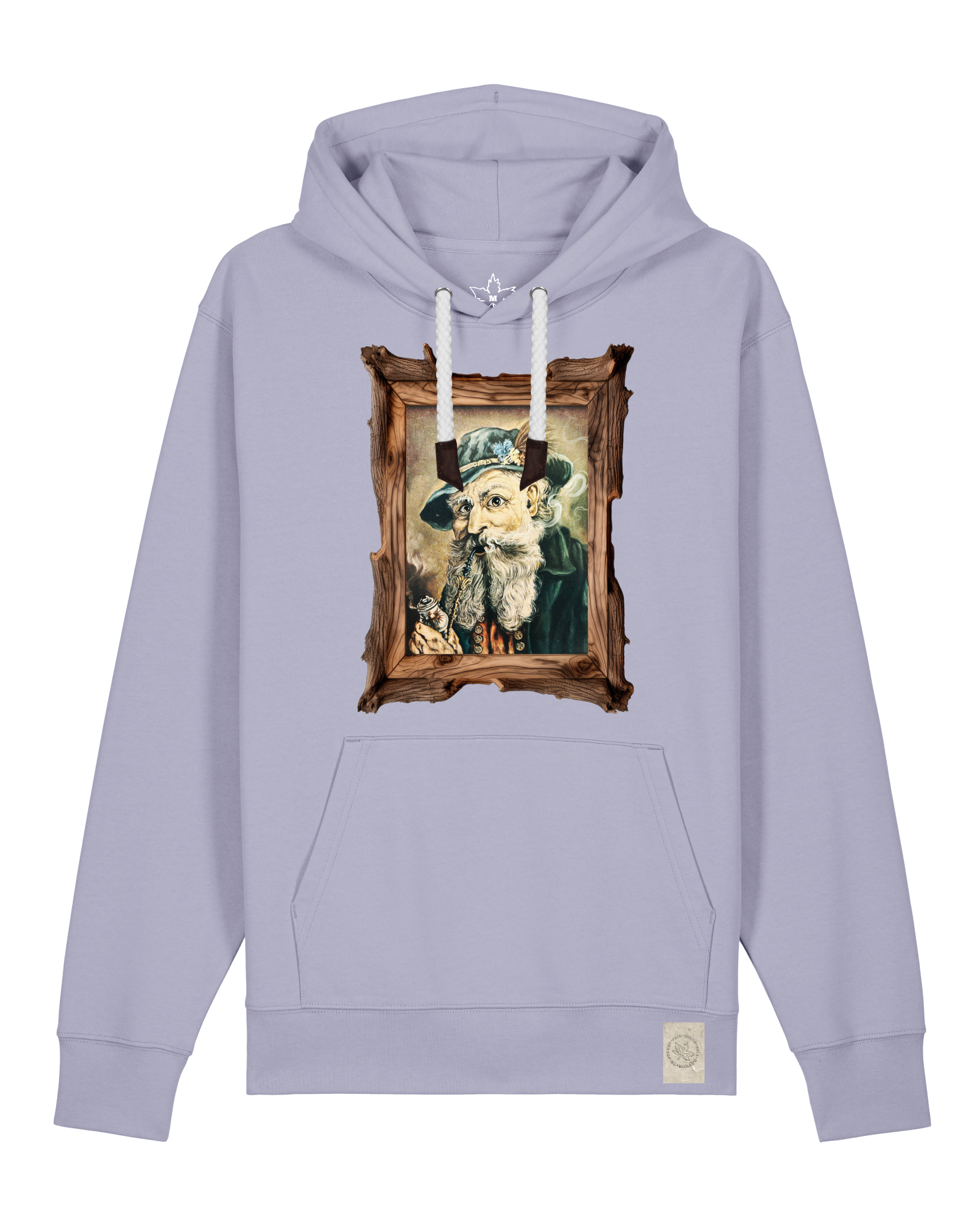 bio-unisex-medium fit-hoodie-räuchermann-stsu177-lavender-weiße kordel-front