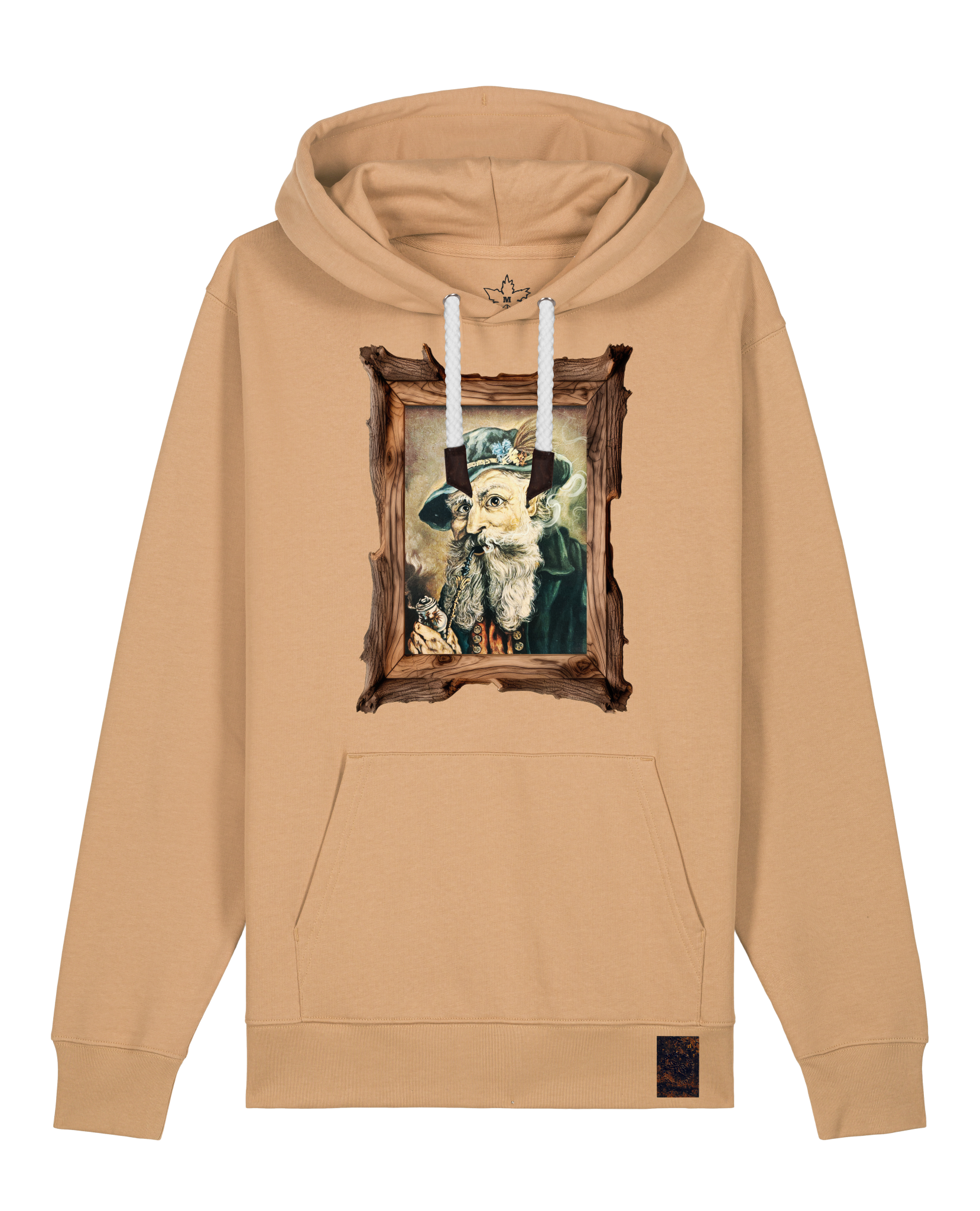 bio-unisex-medium fit-hoodie-räuchermann-stsu177-meersand-weiße kordel-front