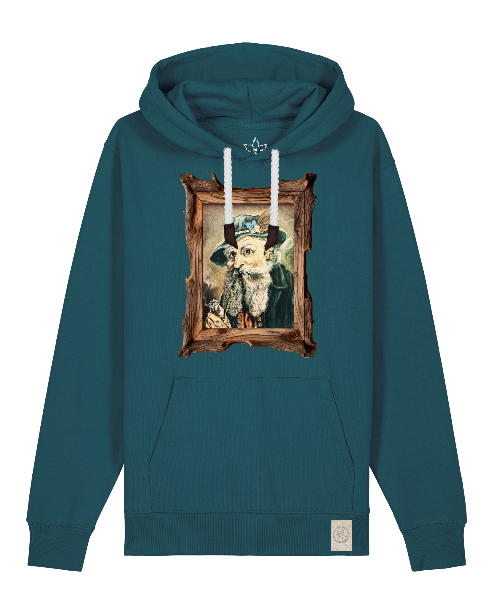 bio-unisex-medium fit-hoodie-räuchermann-stsu177-nordmanntanne-weiße kordel-front