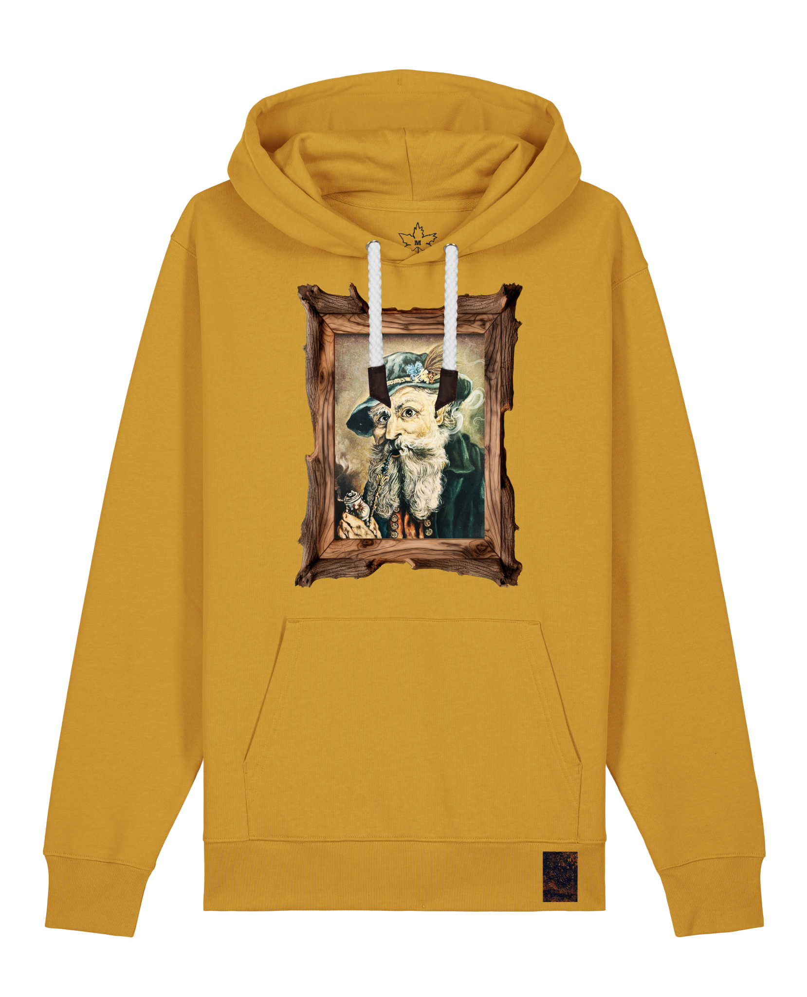 bio-unisex-medium fit-hoodie-räuchermann-stsu177-senf-weiße kordel-front