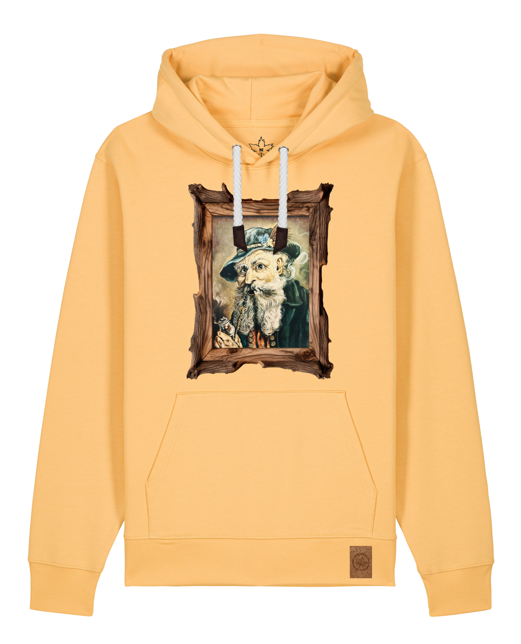 bio-unisex-medium fit-hoodie-räuchermann-stsu177-senfkorn-weiße kordel-front