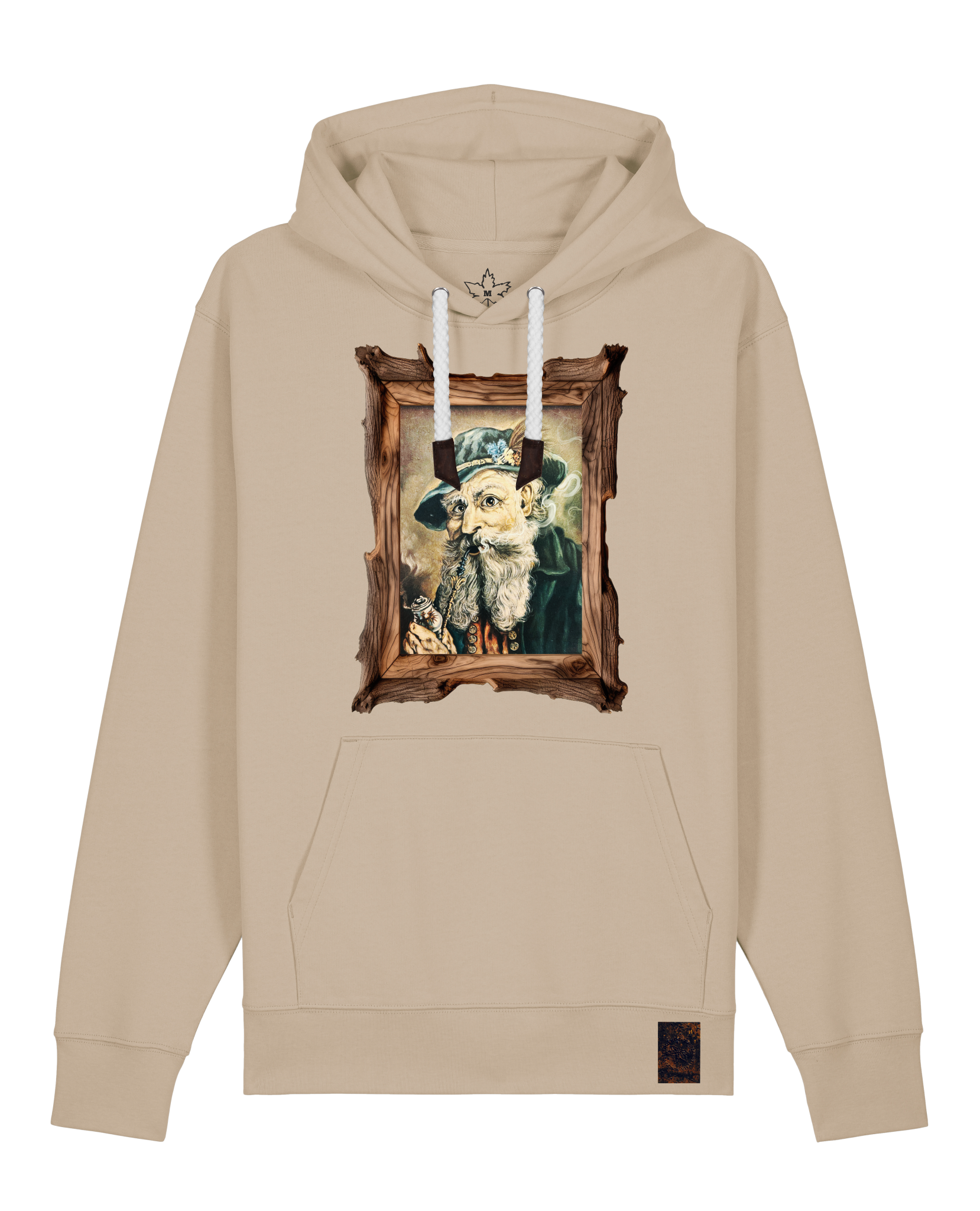 bio-unisex-medium fit-hoodie-räuchermann-stsu177-treibsand-weiße kordel-front