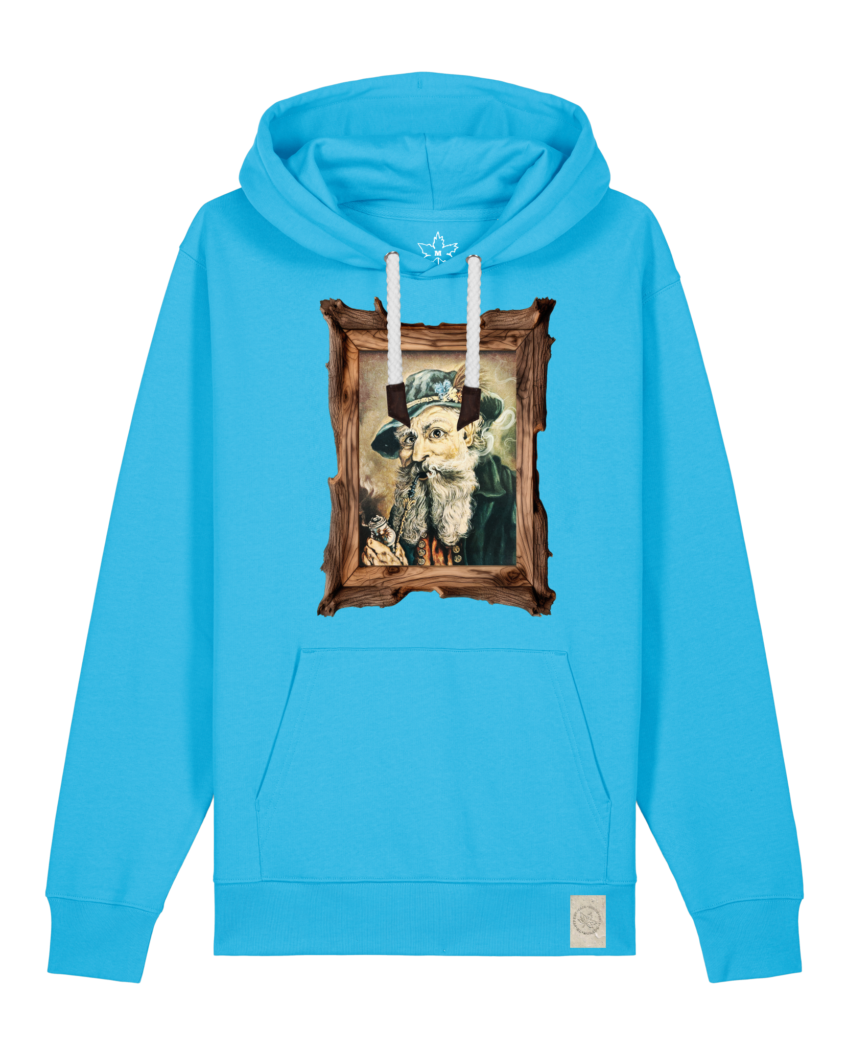 bio-unisex-medium fit-hoodie-räuchermann-stsu177-wasserblau-weiße kordel-front