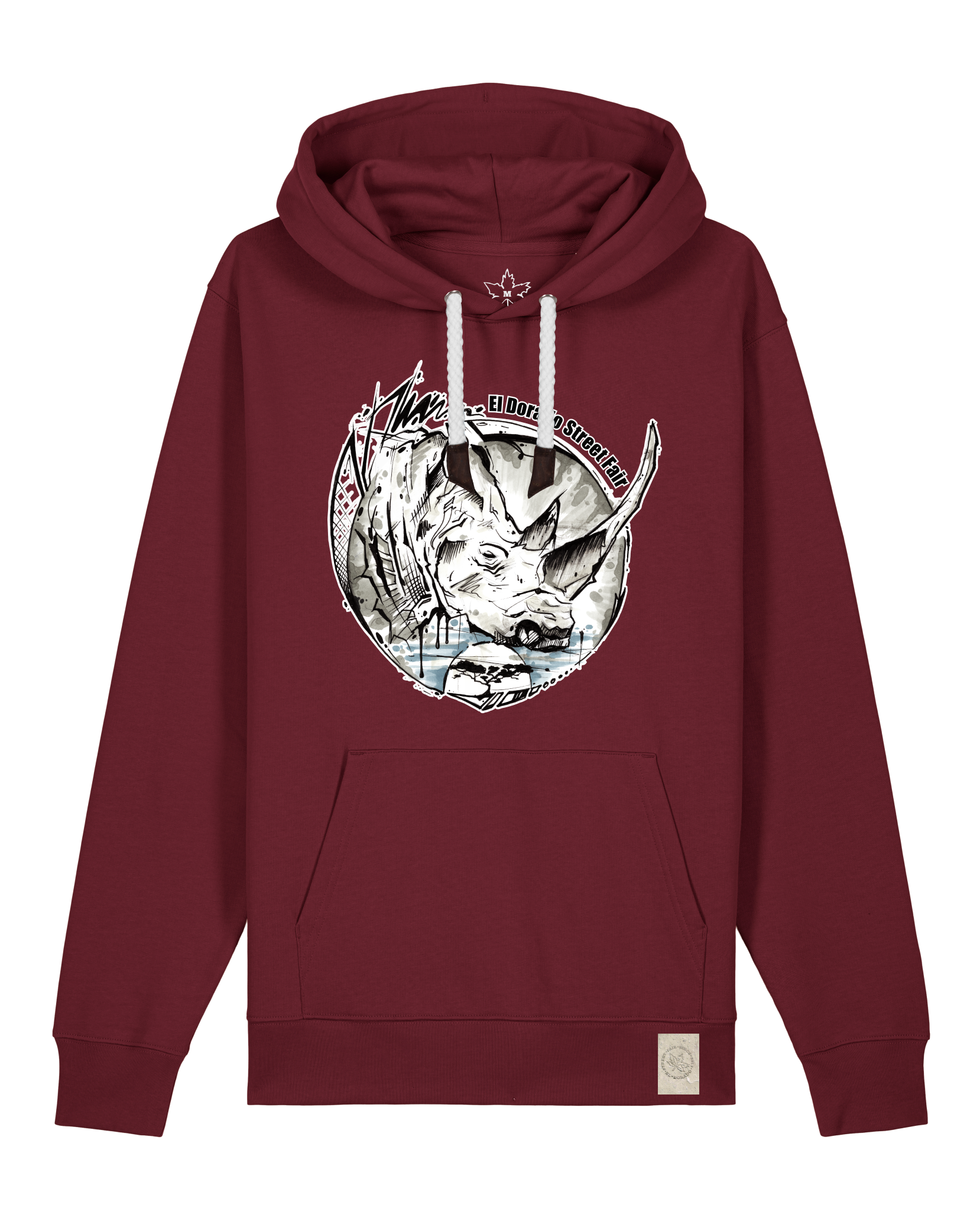 bio-unisex-medium fit-hoodie-rhinocchio-stsu177-burgunder rot-weiße kordel-front