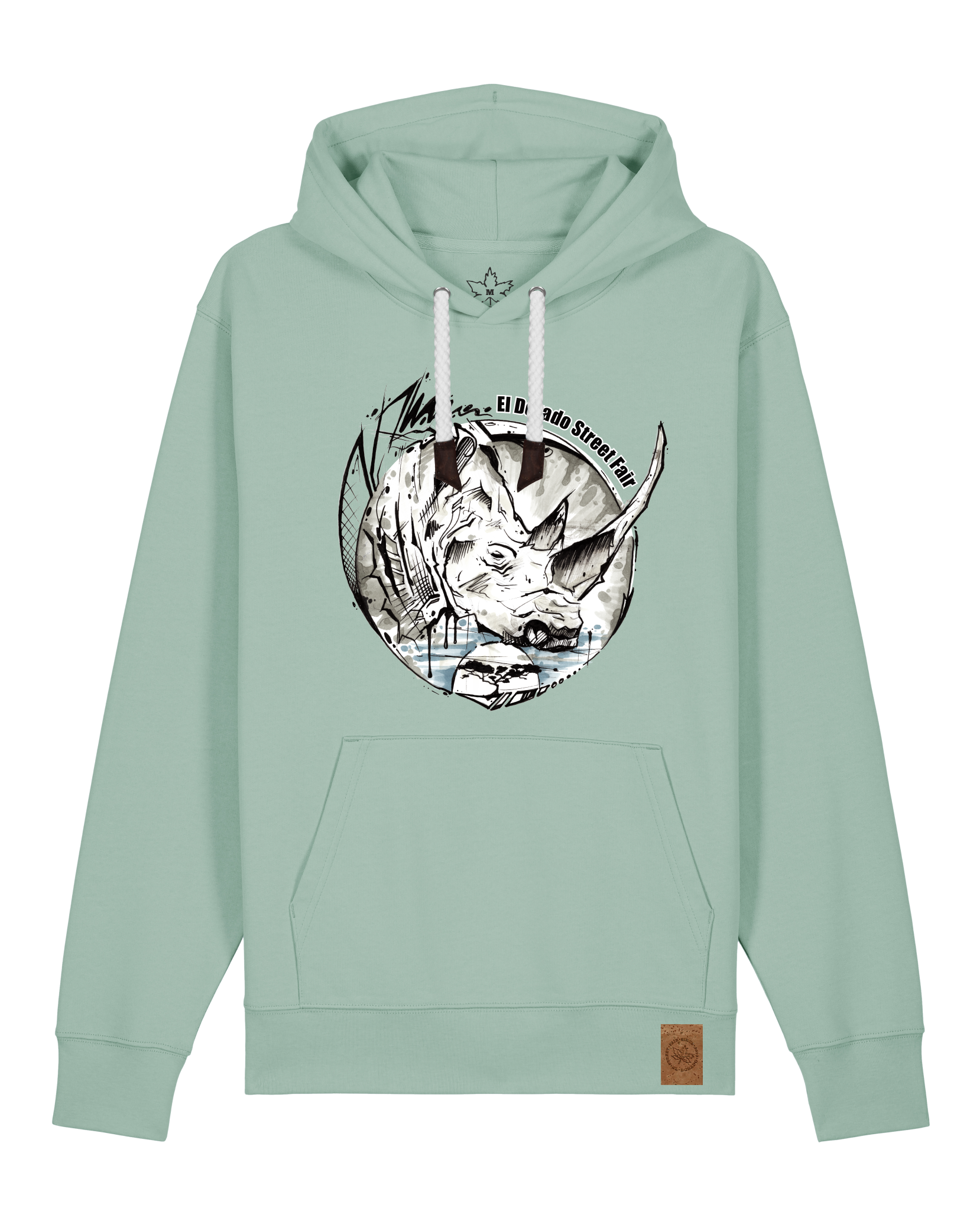 bio-unisex-medium fit-hoodie-rhinocchio-stsu177-eukalyptus-weiße kordel-front