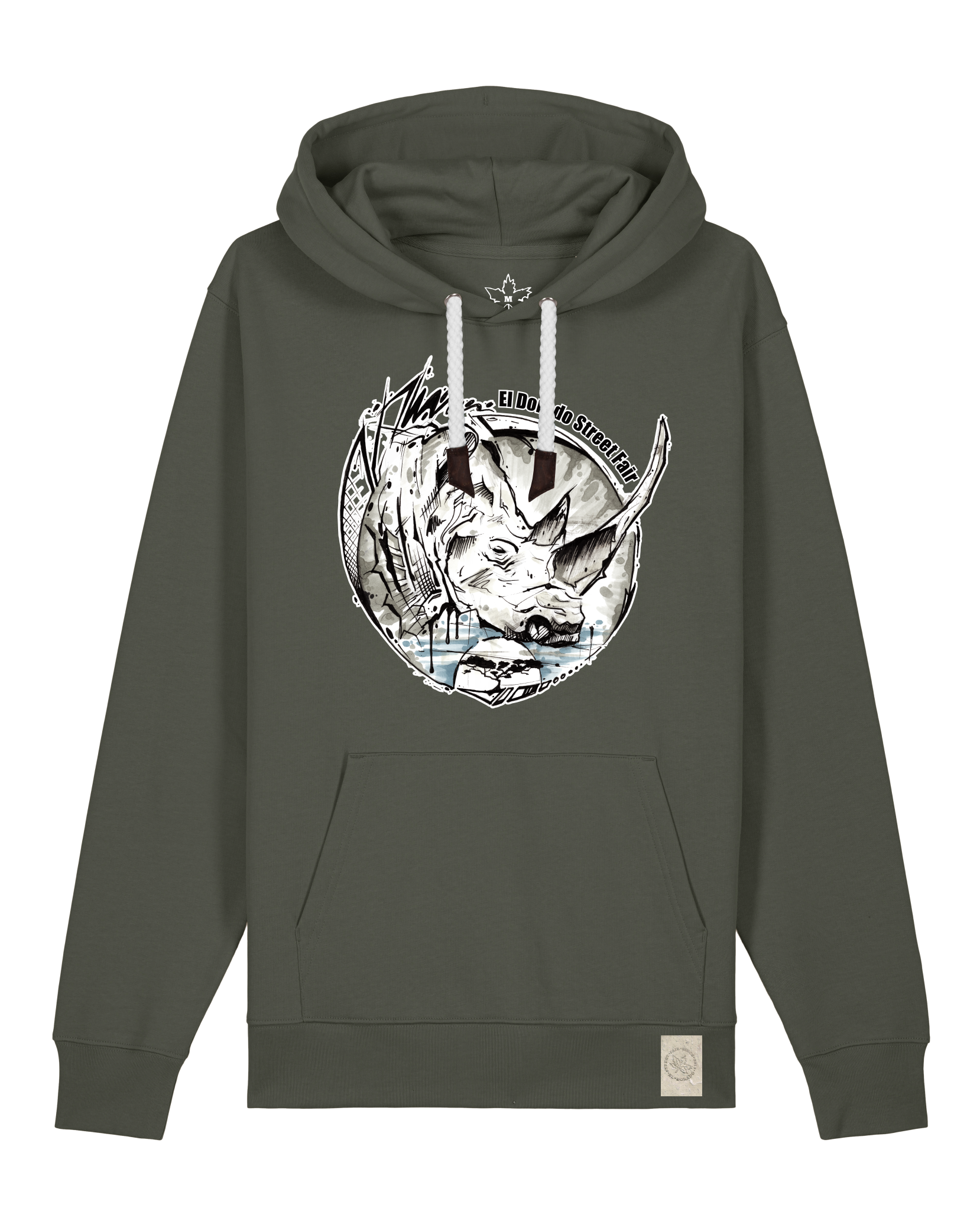 bio-unisex-medium fit-hoodie-rhinocchio-stsu177-grunkohl-weiße kordel-front