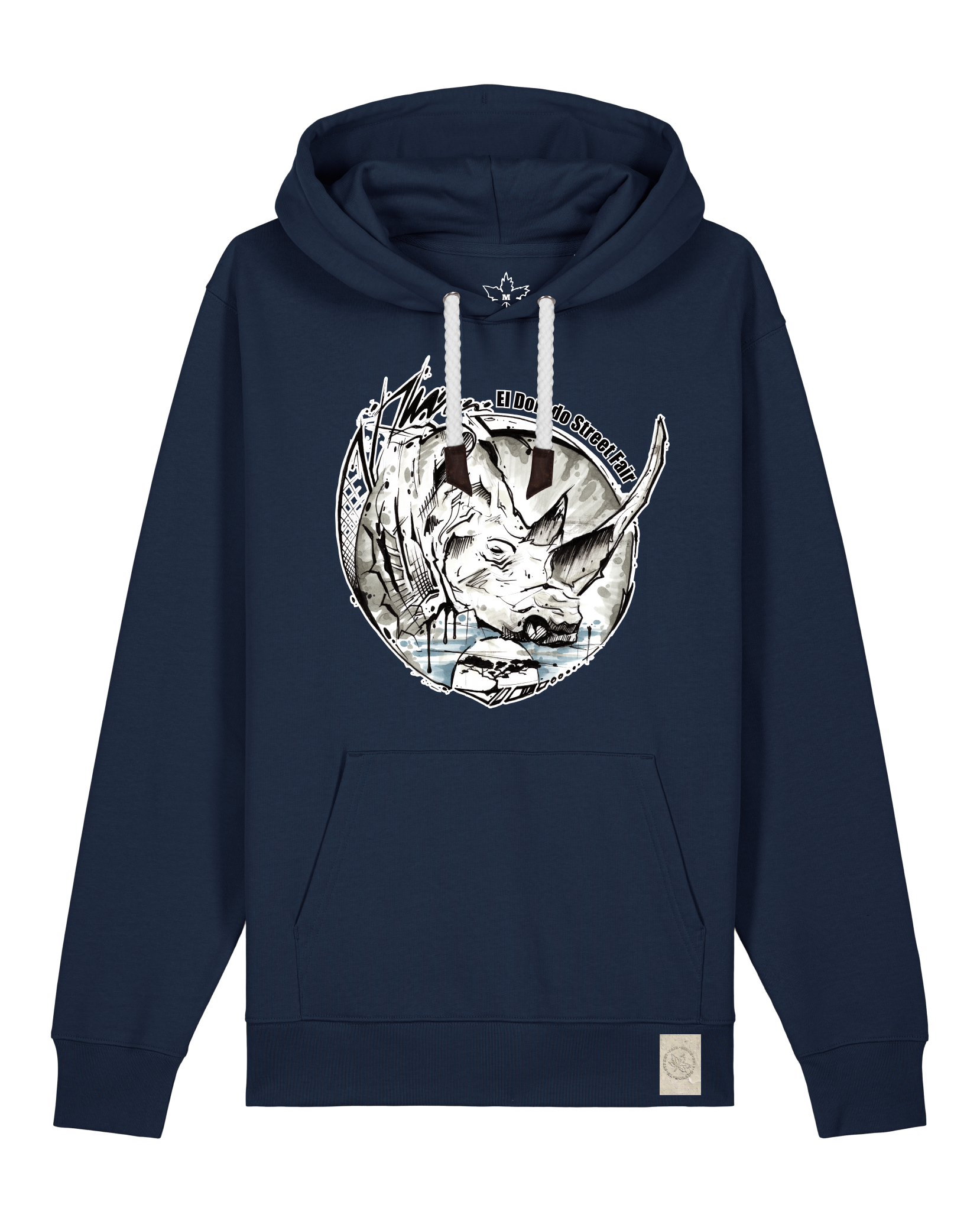bio-unisex-medium fit-hoodie-rhinocchio-stsu177-marine-weiße kordel-front