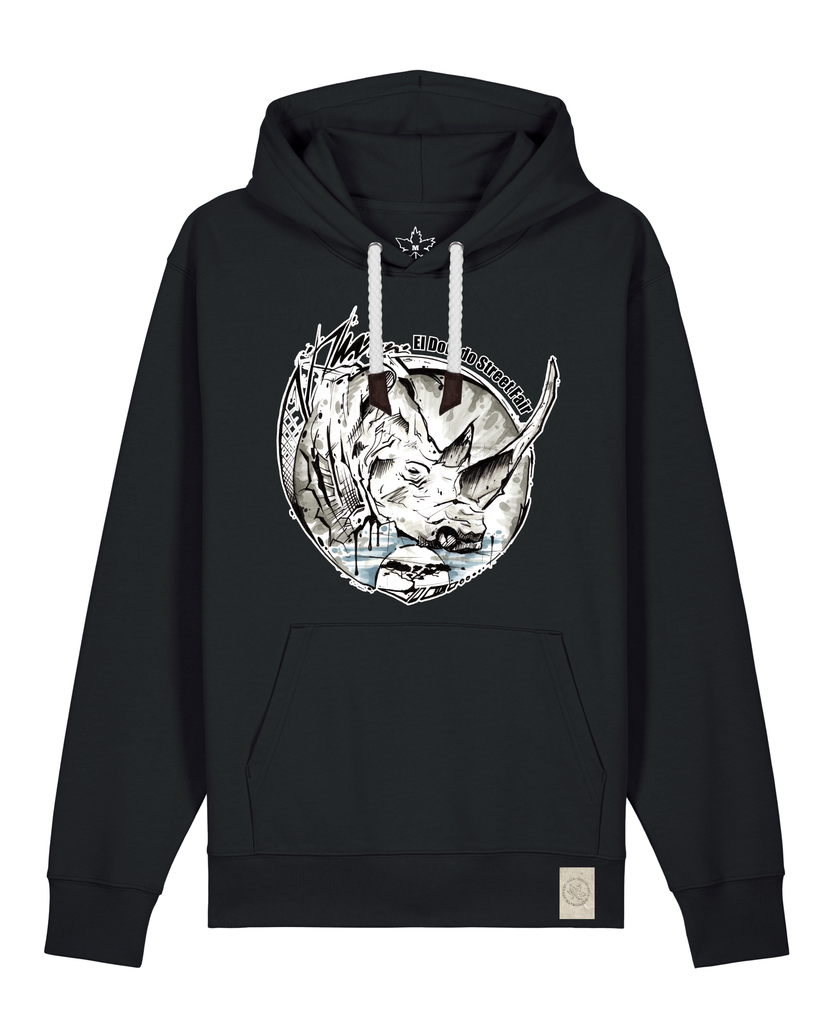 bio-unisex-medium fit-hoodie-rhinocchio-stsu177-schwarz-weiße kordel-front