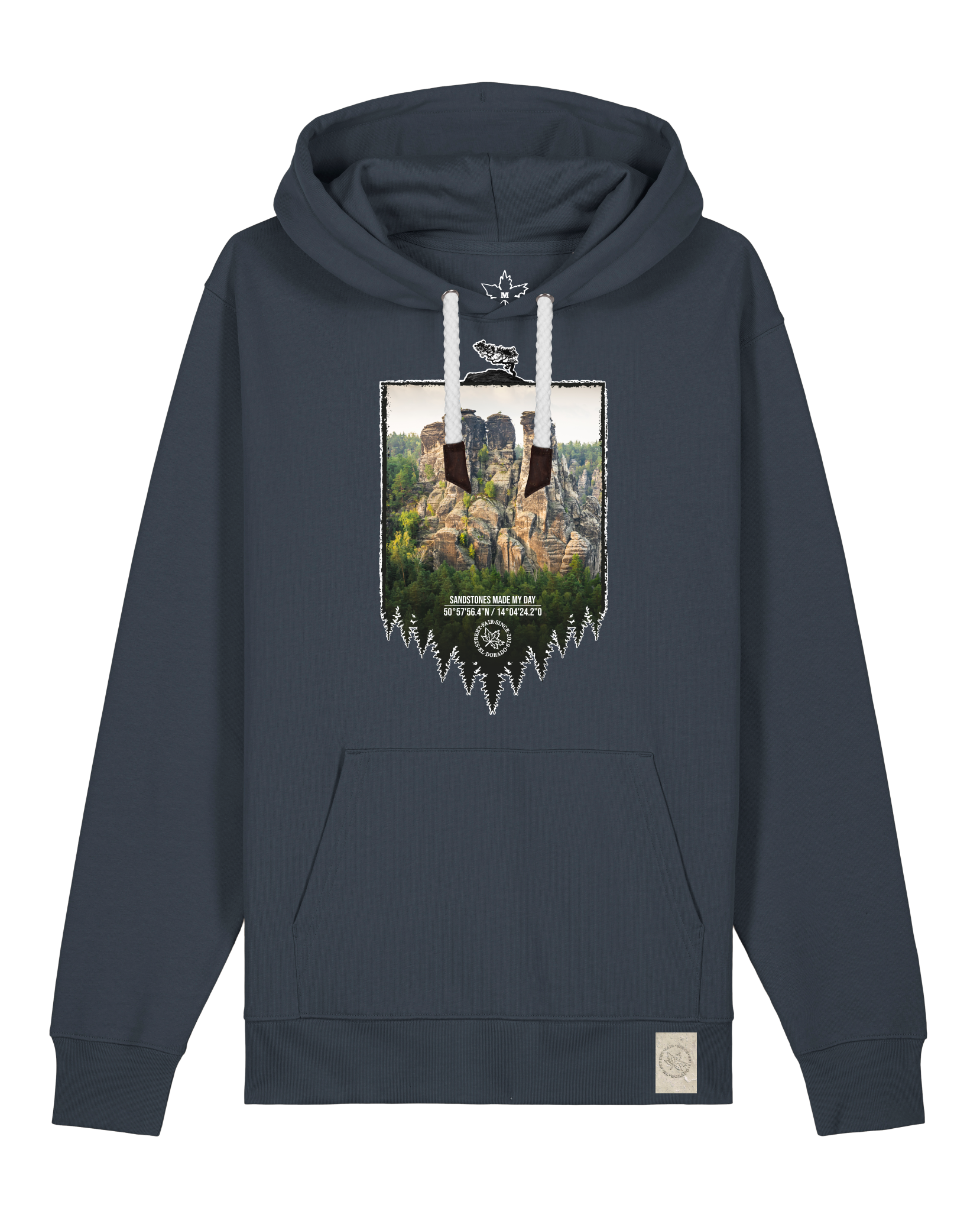 bio-unisex-medium fit-hoodie-sächsische schweiz-stsu177-blaubeernacht-weiße kordel-front