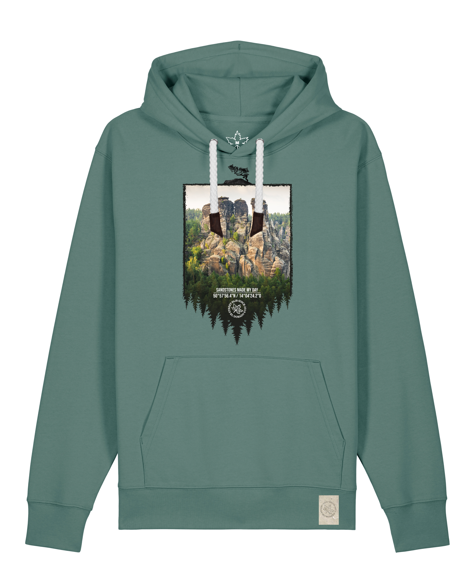 bio-unisex-medium fit-hoodie-sächsische schweiz-stsu177-blautanne-weiße kordel-front
