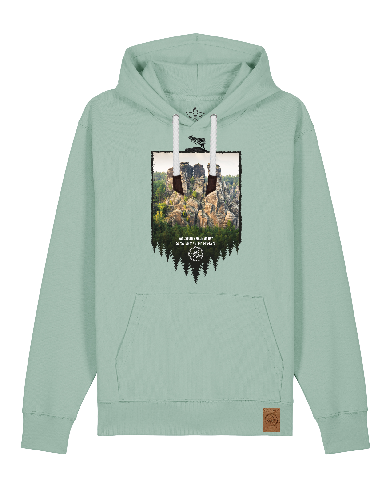 bio-unisex-medium fit-hoodie-sächsische schweiz-stsu177-eukalyptus-weiße kordel-front