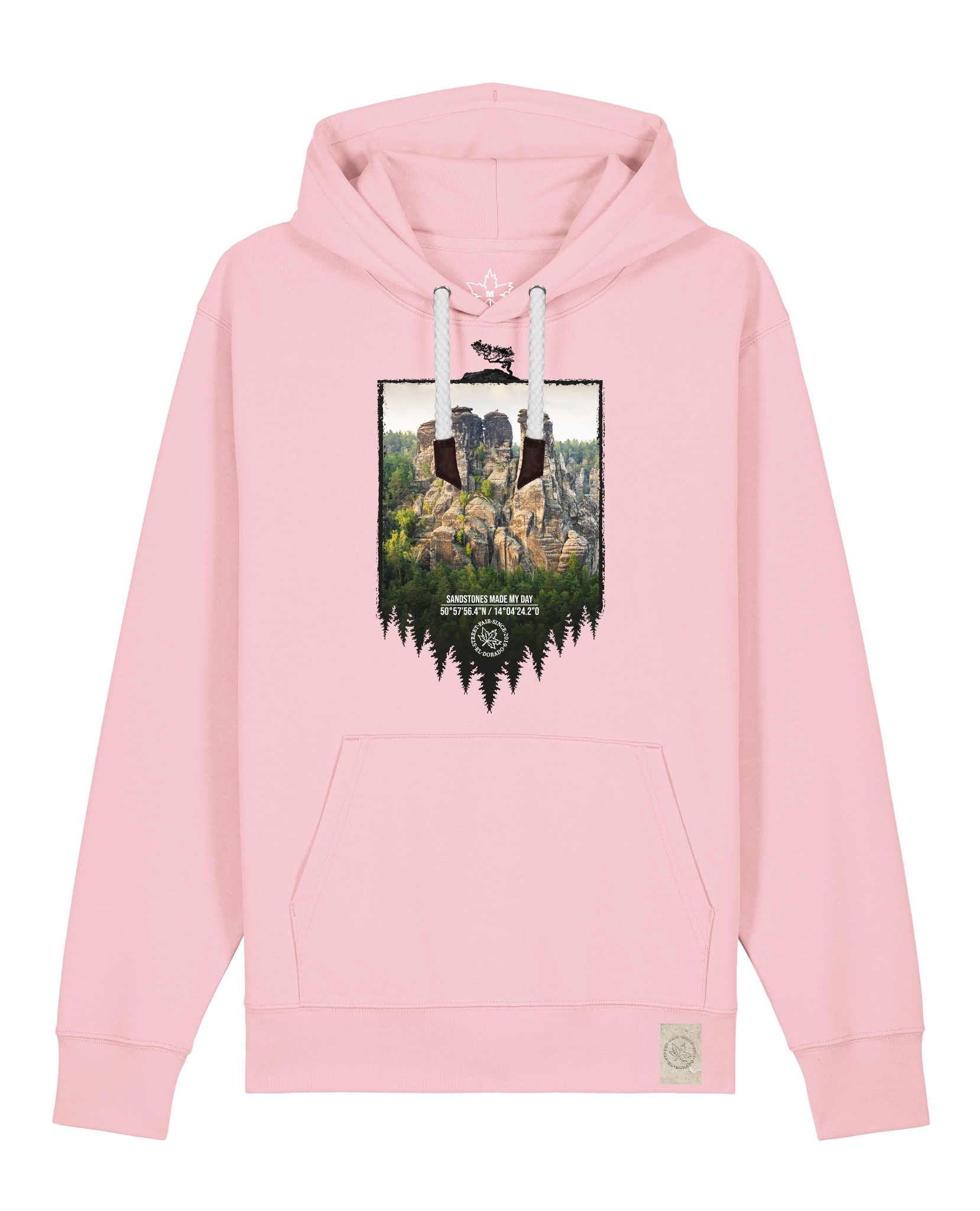 bio-unisex-medium fit-hoodie-sächsische schweiz-stsu177-flamingo-weiße kordel-front