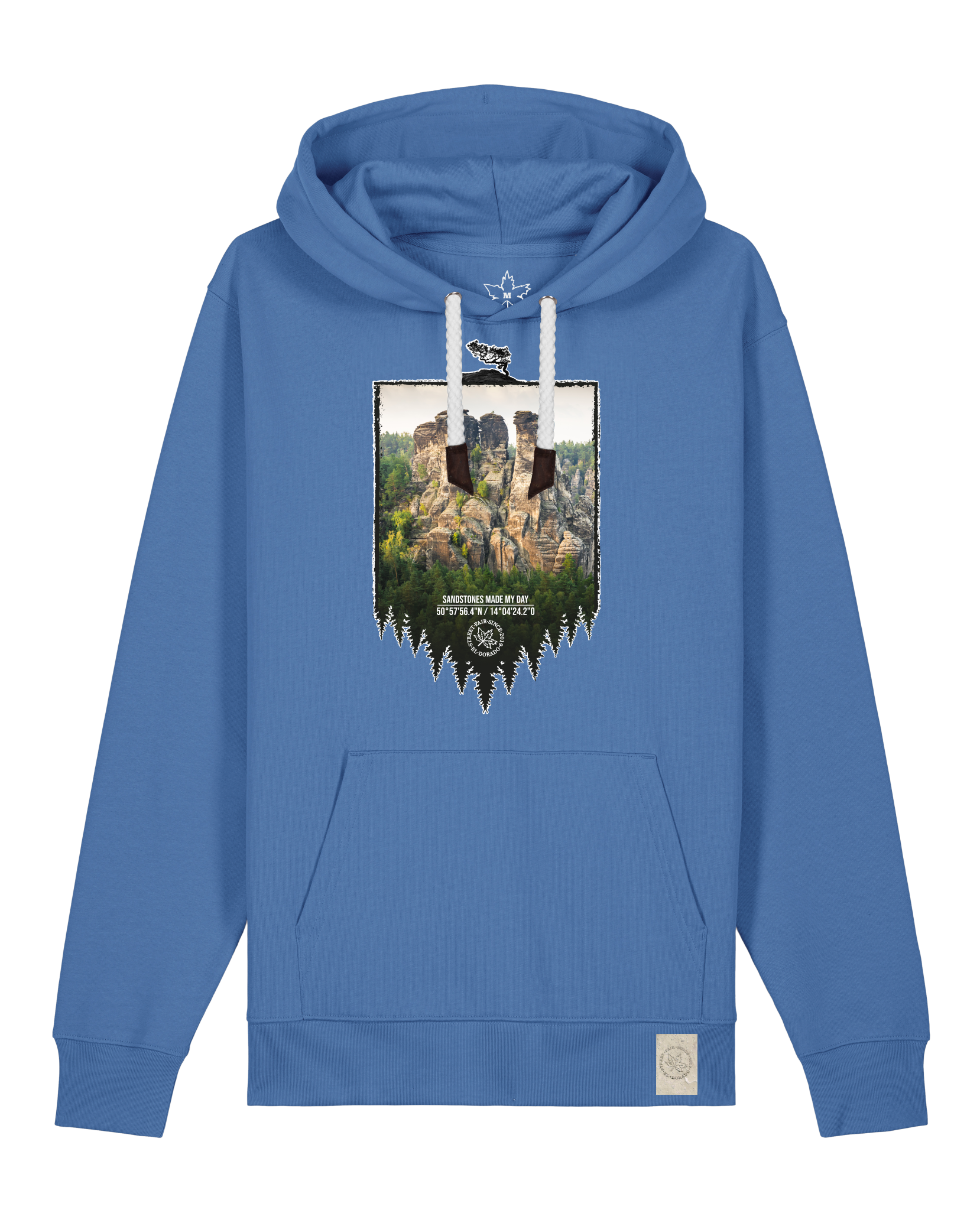bio-unisex-medium fit-hoodie-sächsische schweiz-stsu177-hortensie-weiße kordel-front