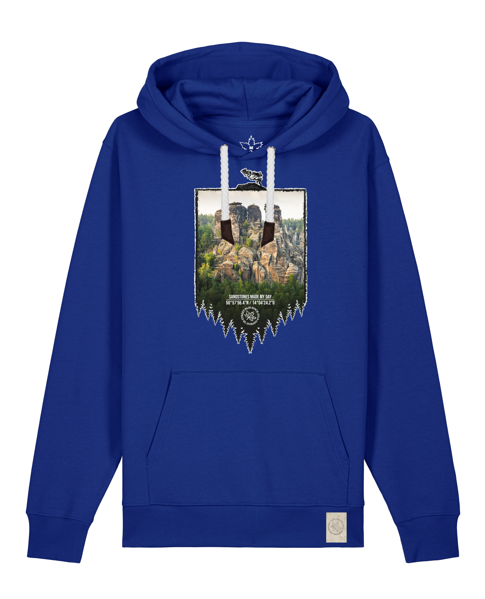 bio-unisex-medium fit-hoodie-sächsische schweiz-stsu177-kornblume-weiße kordel-front