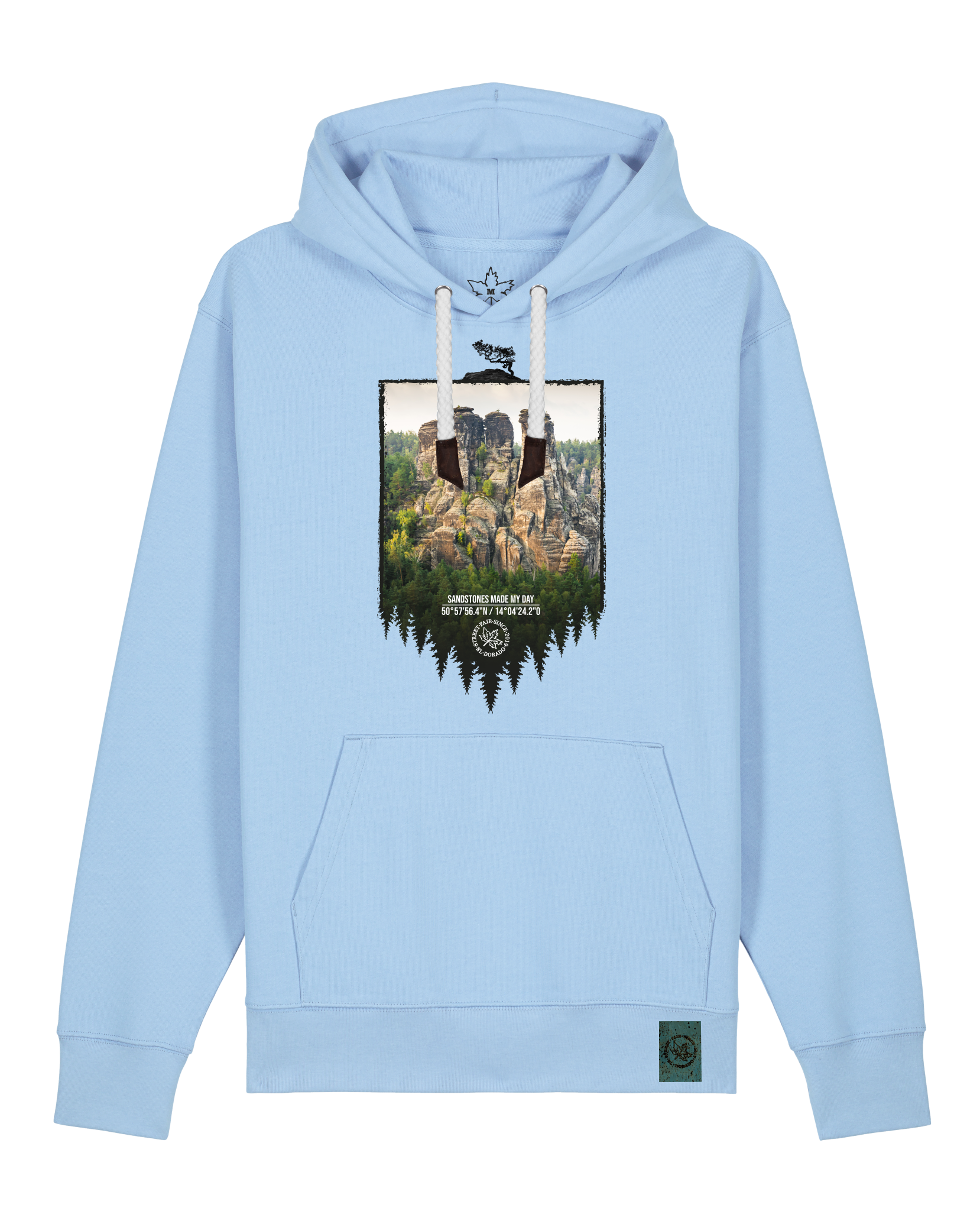 bio-unisex-medium fit-hoodie-sächsische schweiz-stsu177-lagune-weiße kordel-front