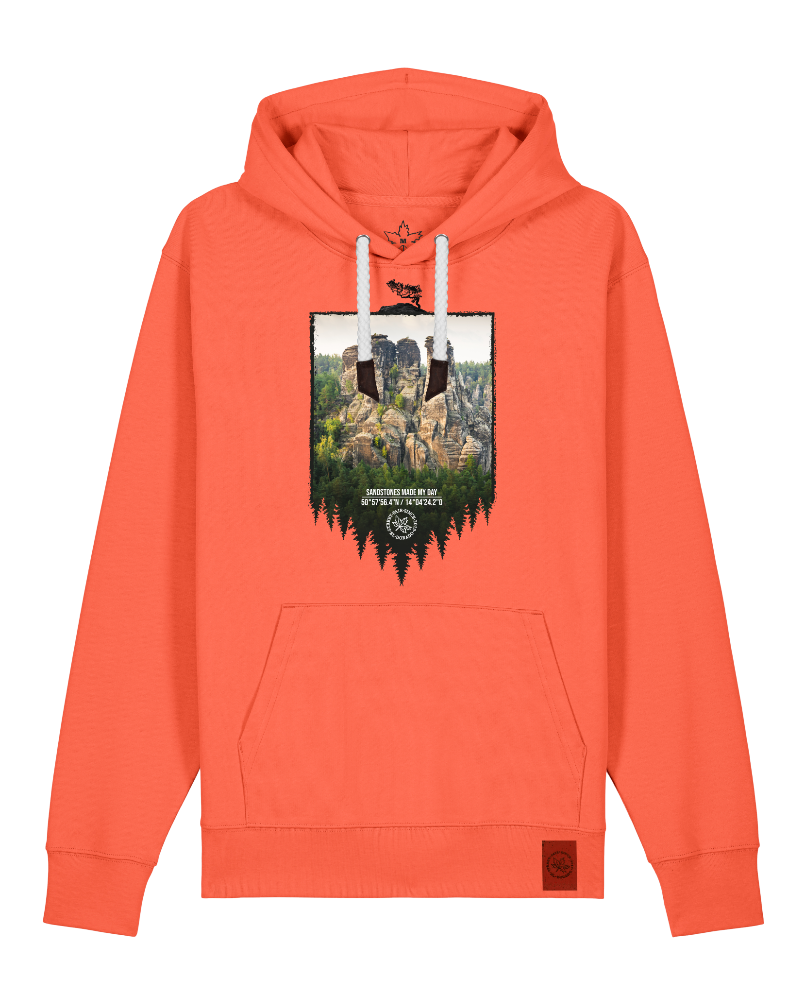 bio-unisex-medium fit-hoodie-sächsische schweiz-stsu177-mandarine-weiße kordel-front