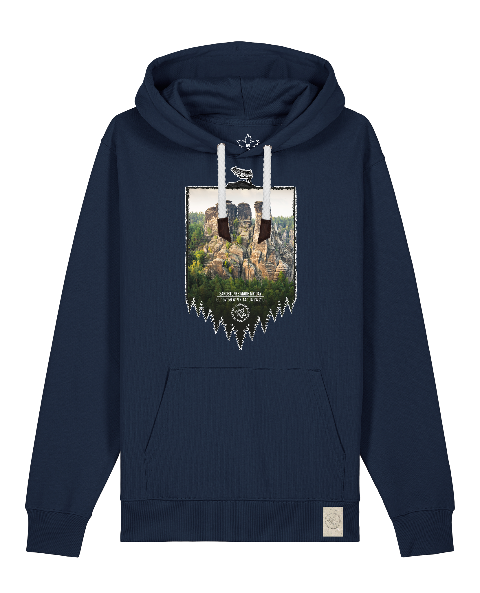 bio-unisex-medium fit-hoodie-sächsische schweiz-stsu177-marine-weiße kordel-front