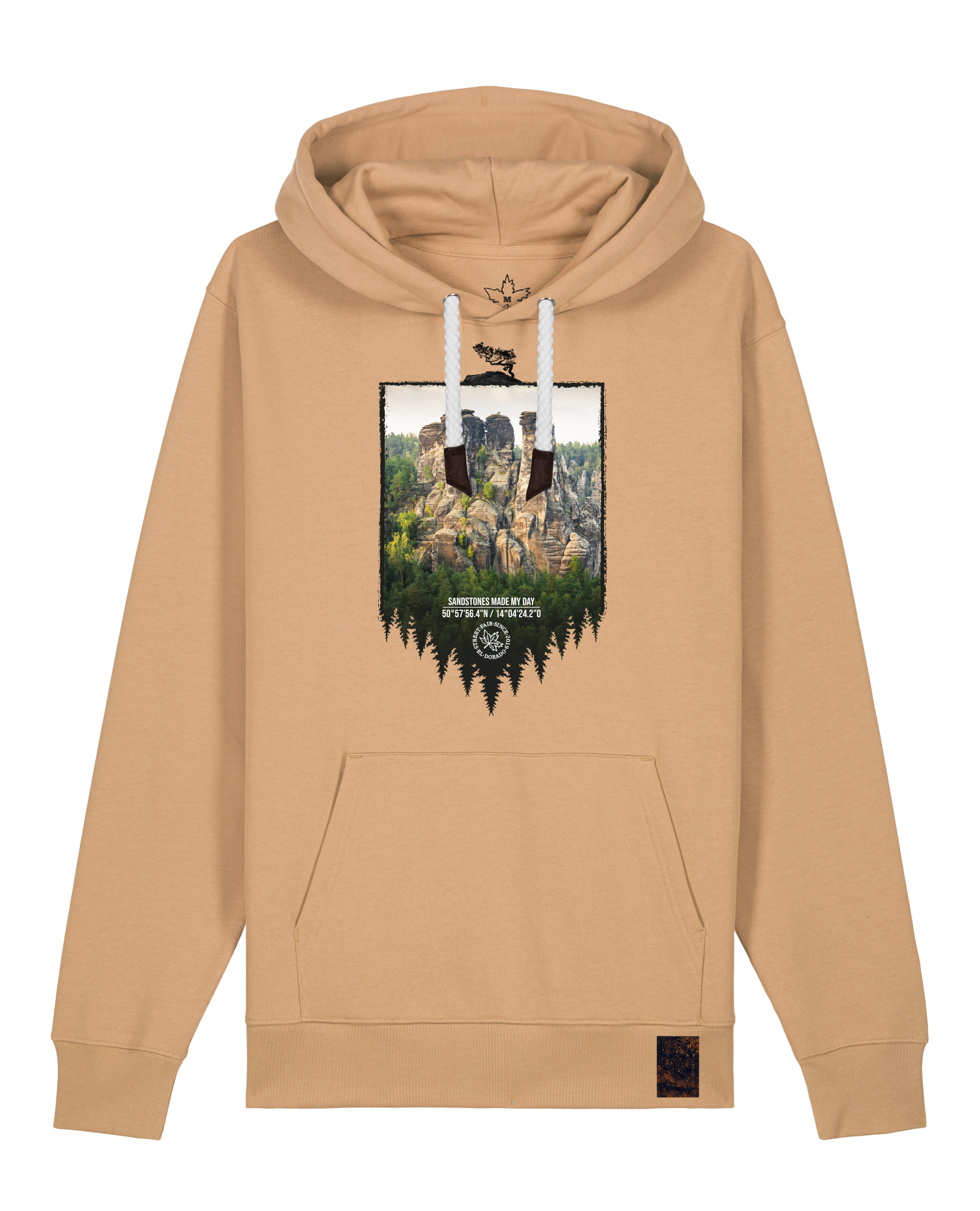 bio-unisex-medium fit-hoodie-sächsische schweiz-stsu177-meersand-weiße kordel-front