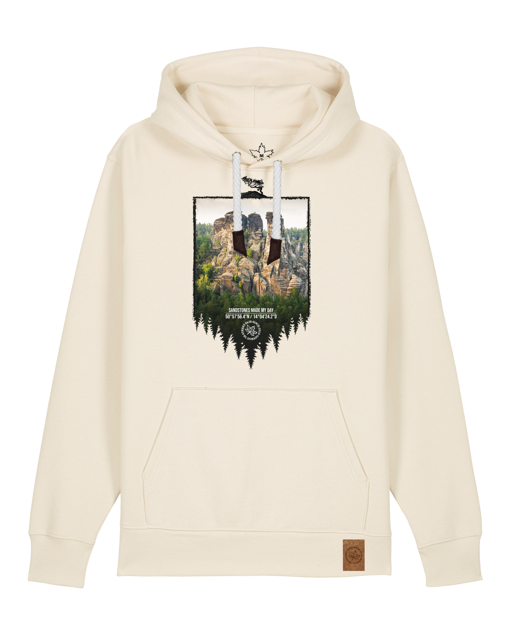 bio-unisex-medium fit-hoodie-sächsische schweiz-stsu177-natur-weiße kordel-front