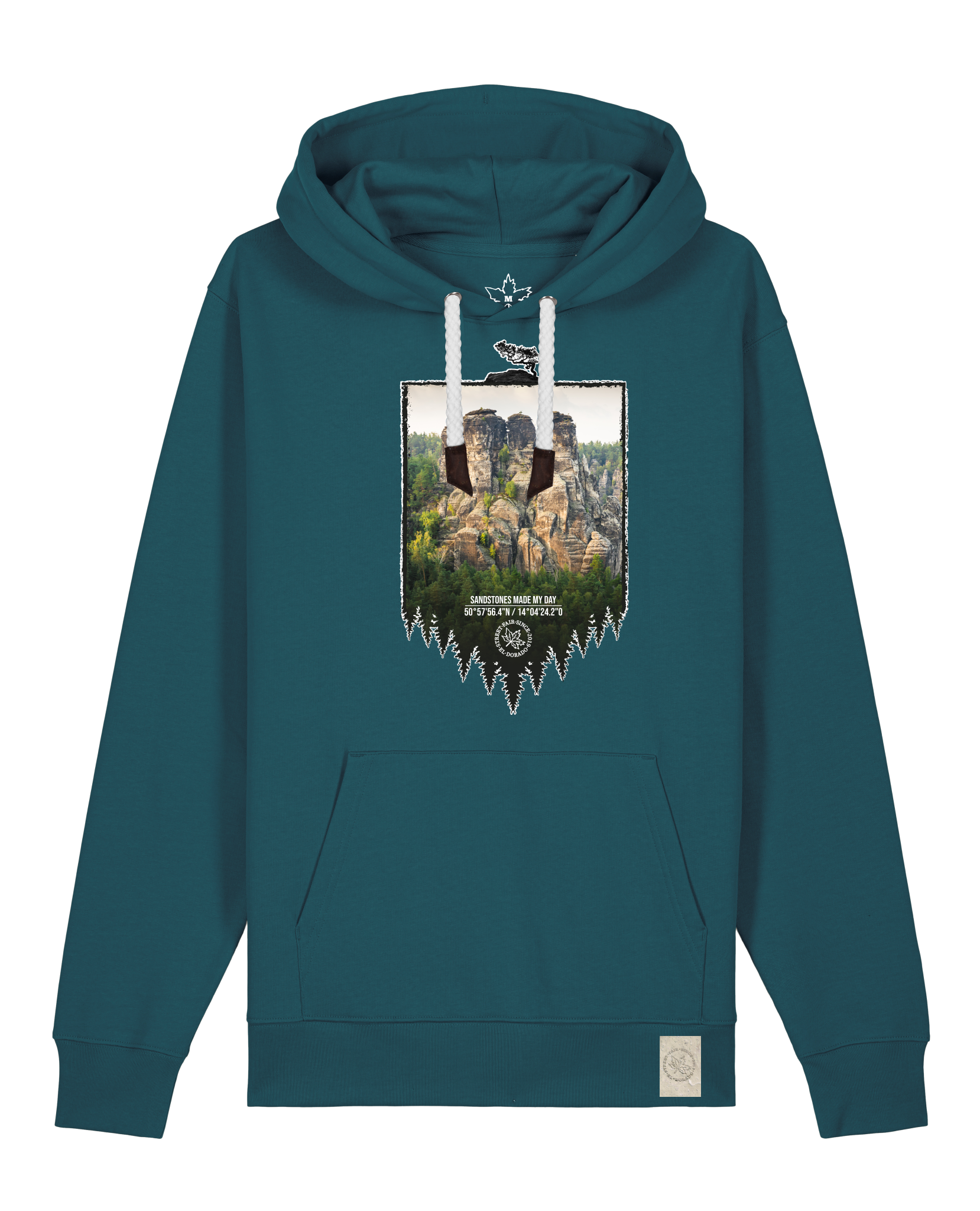 bio-unisex-medium fit-hoodie-sächsische schweiz-stsu177-nordmanntanne-weiße kordel-front