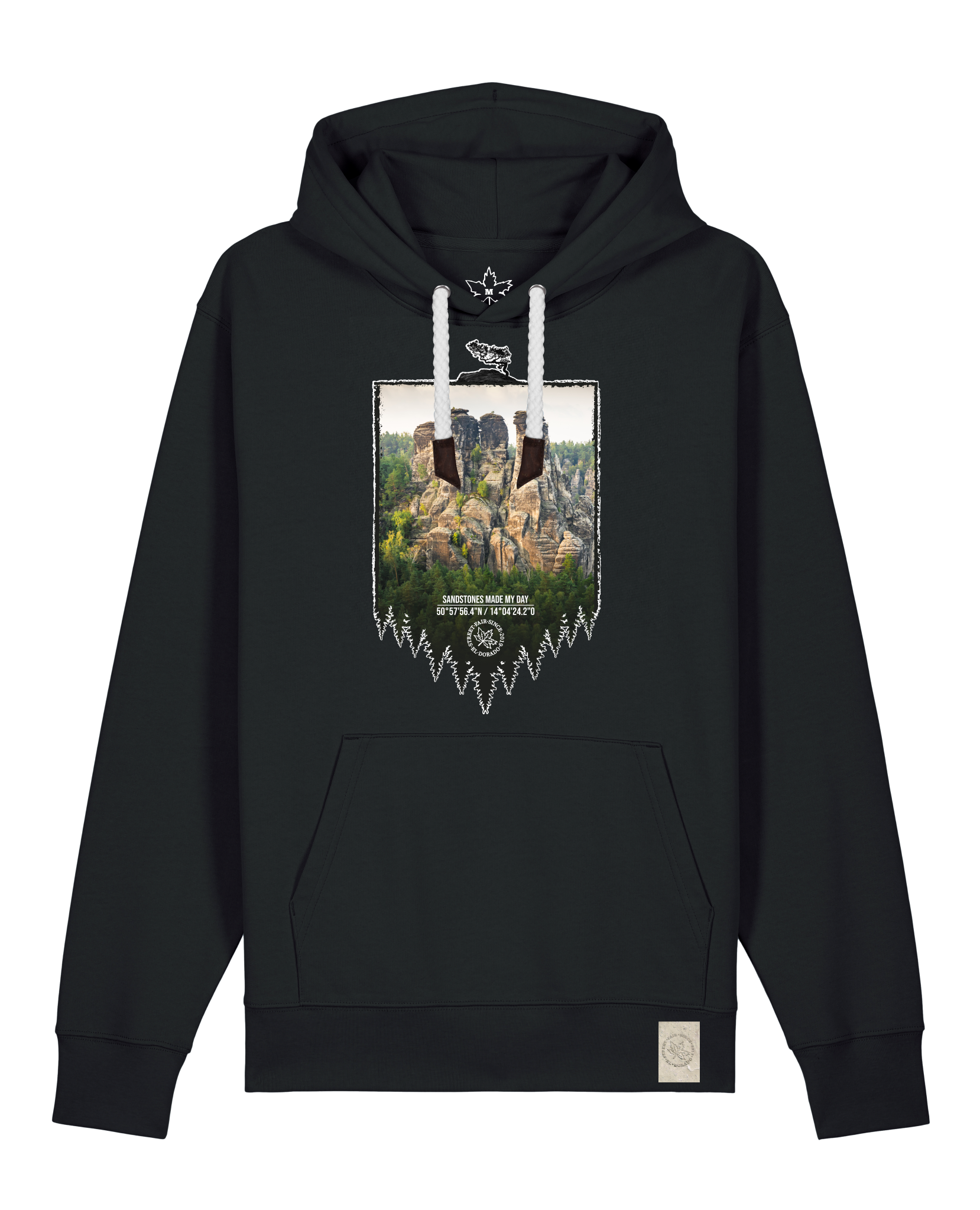 bio-unisex-medium fit-hoodie-sächsische schweiz-stsu177-schwarz-weiße kordel-front