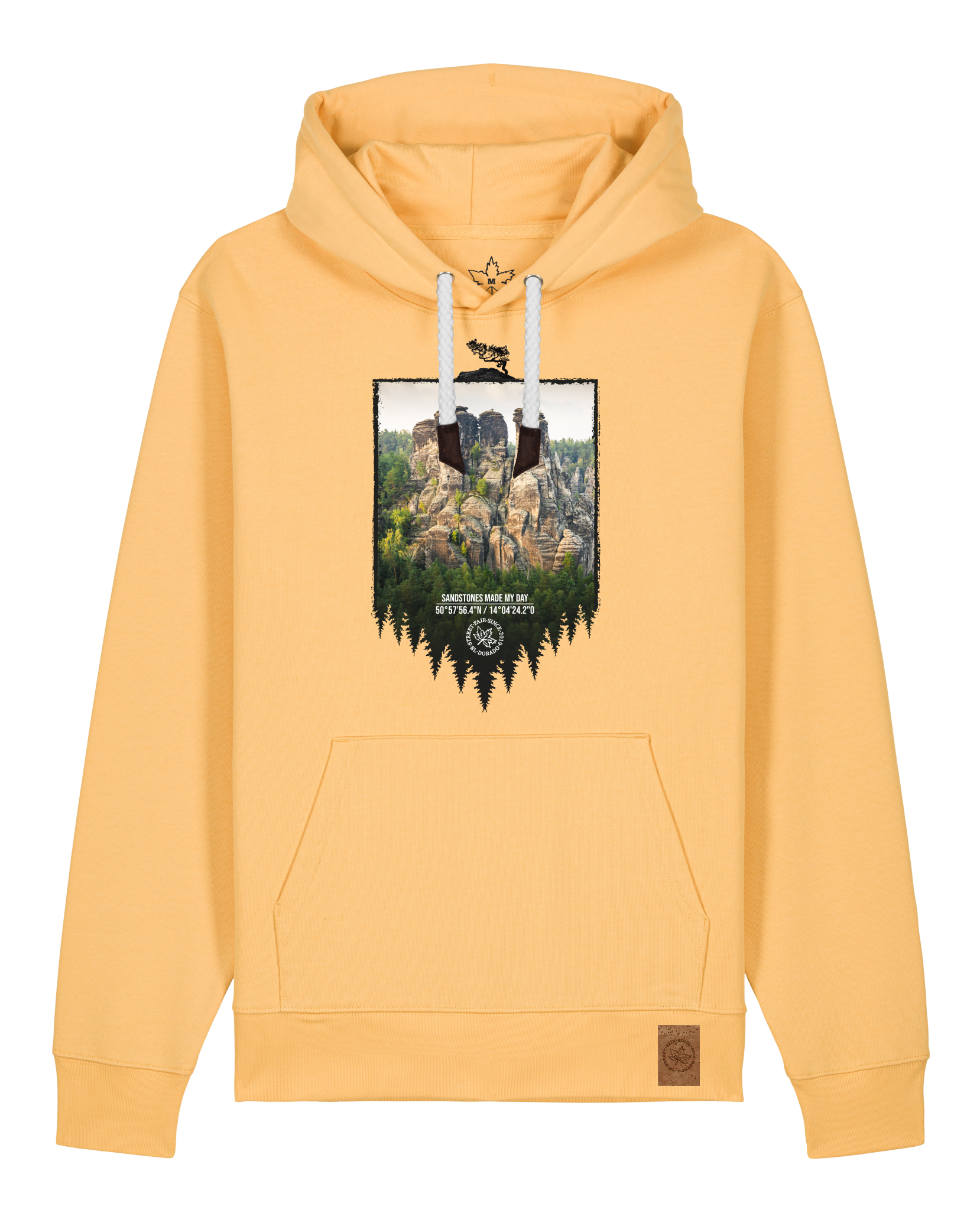 bio-unisex-medium fit-hoodie-sächsische schweiz-stsu177-senfkorn-weiße kordel-front