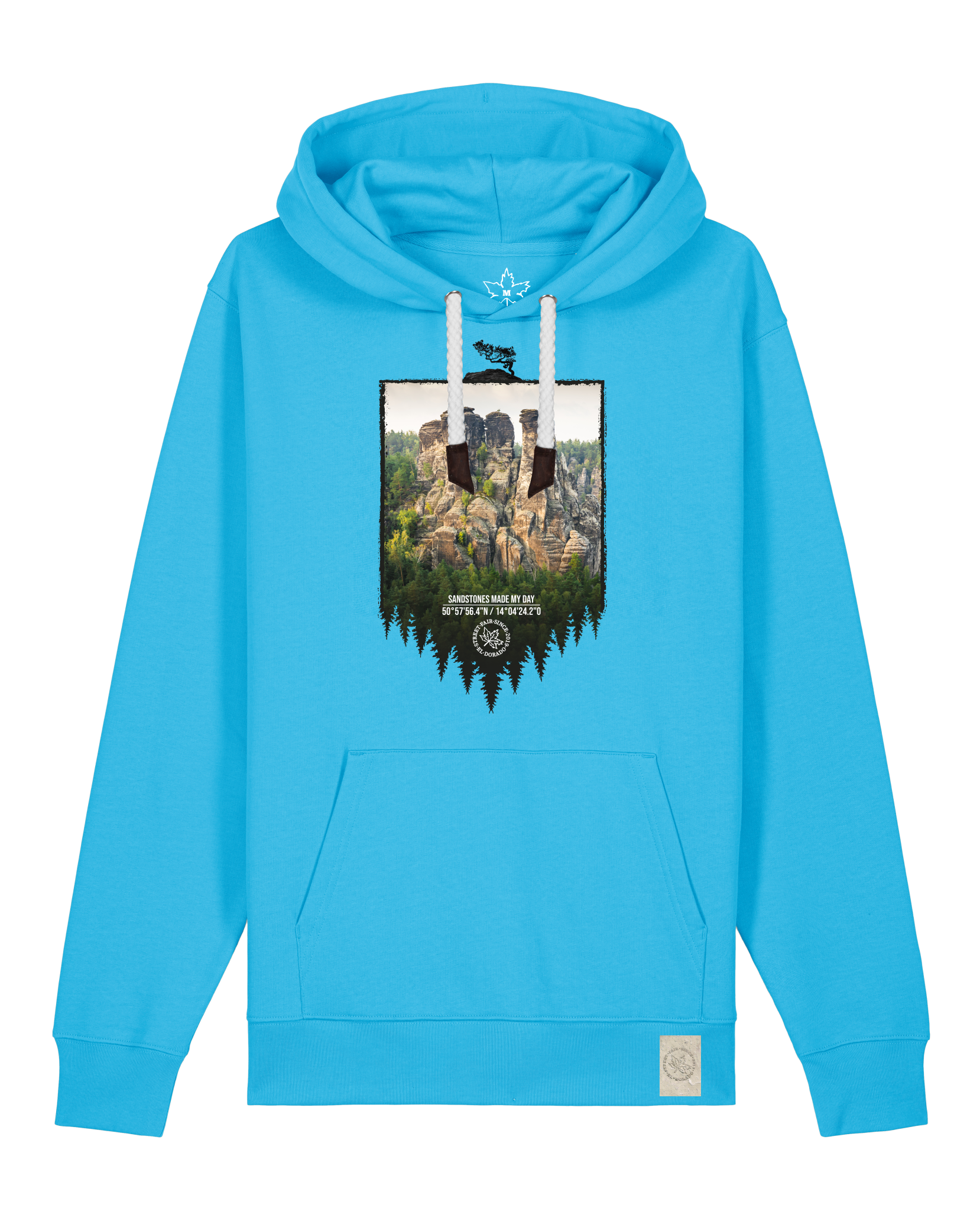 bio-unisex-medium fit-hoodie-sächsische schweiz-stsu177-wasserblau-weiße kordel-front