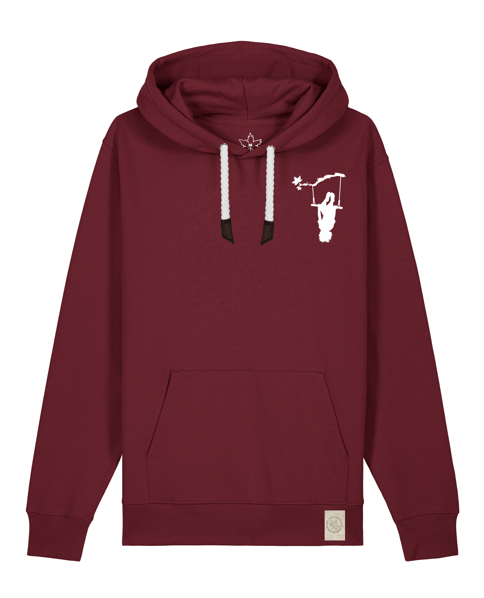 bio-unisex-medium fit-hoodie-schaukeln (backprint)-stsu177-burgunder rot-weiße kordel-front