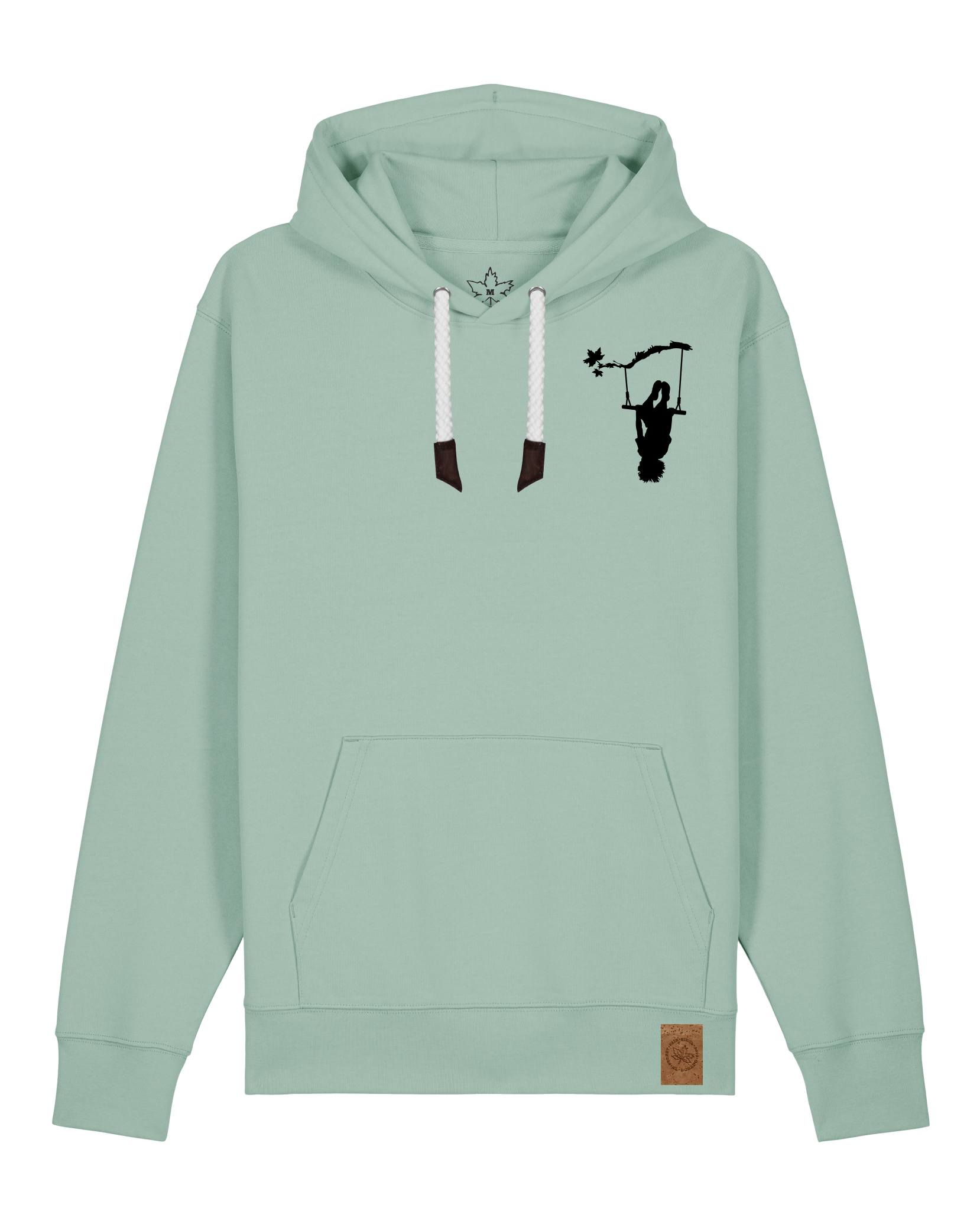 bio-unisex-medium fit-hoodie-schaukeln (backprint)-stsu177-eukalyptus-weiße kordel-front