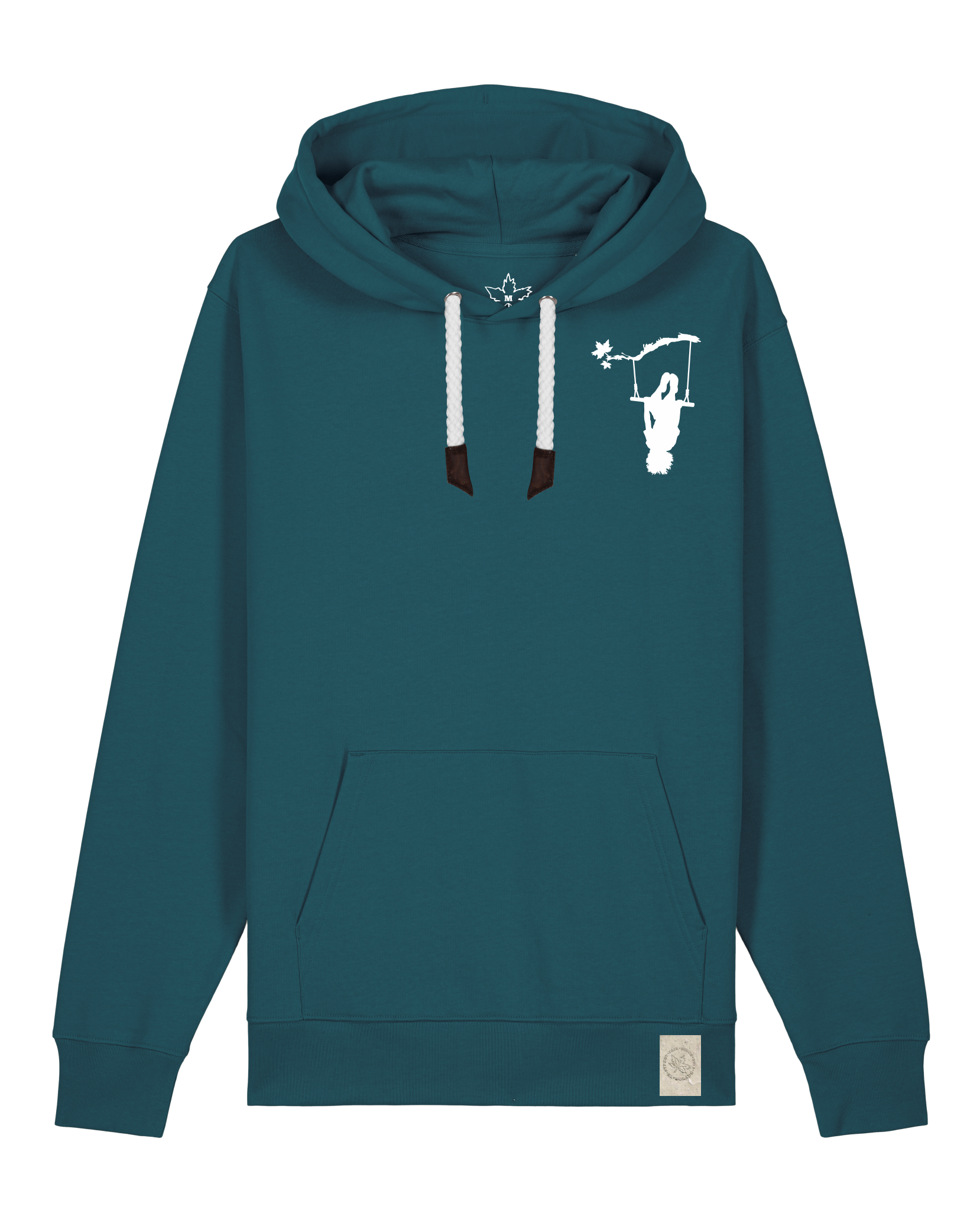 bio-unisex-medium fit-hoodie-schaukeln (backprint)-stsu177-nordmanntanne-weiße kordel-front