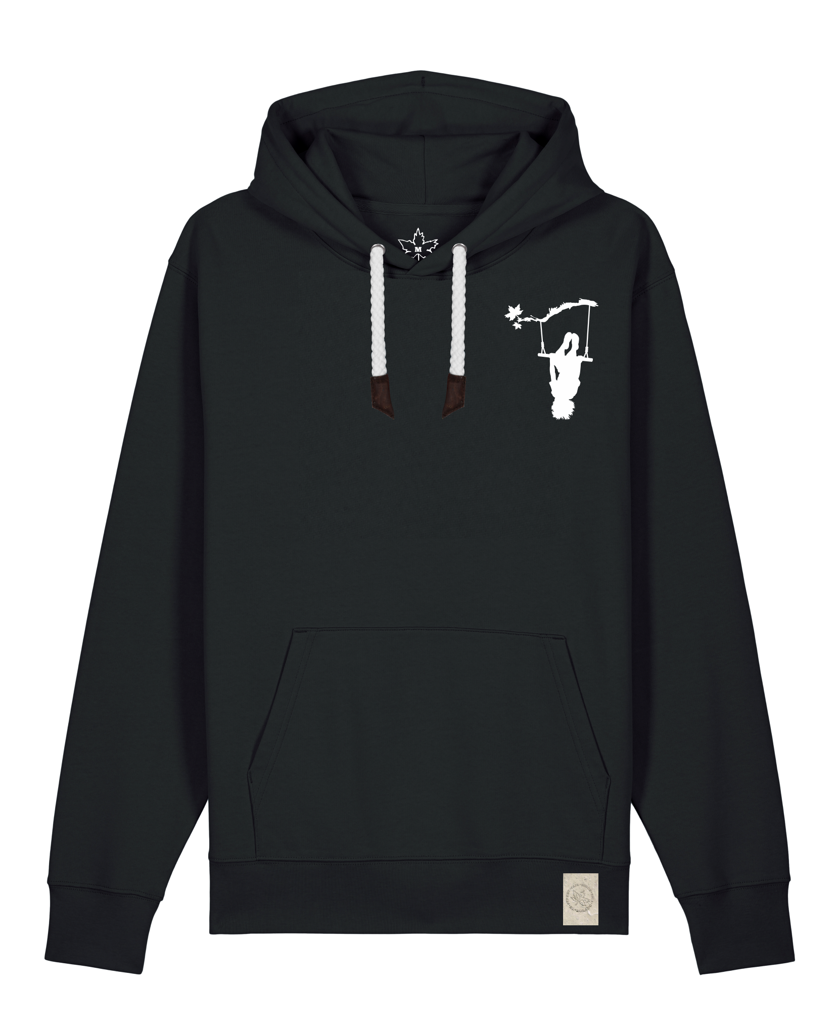 bio-unisex-medium fit-hoodie-schaukeln (backprint)-stsu177-schwarz-weiße kordel-front