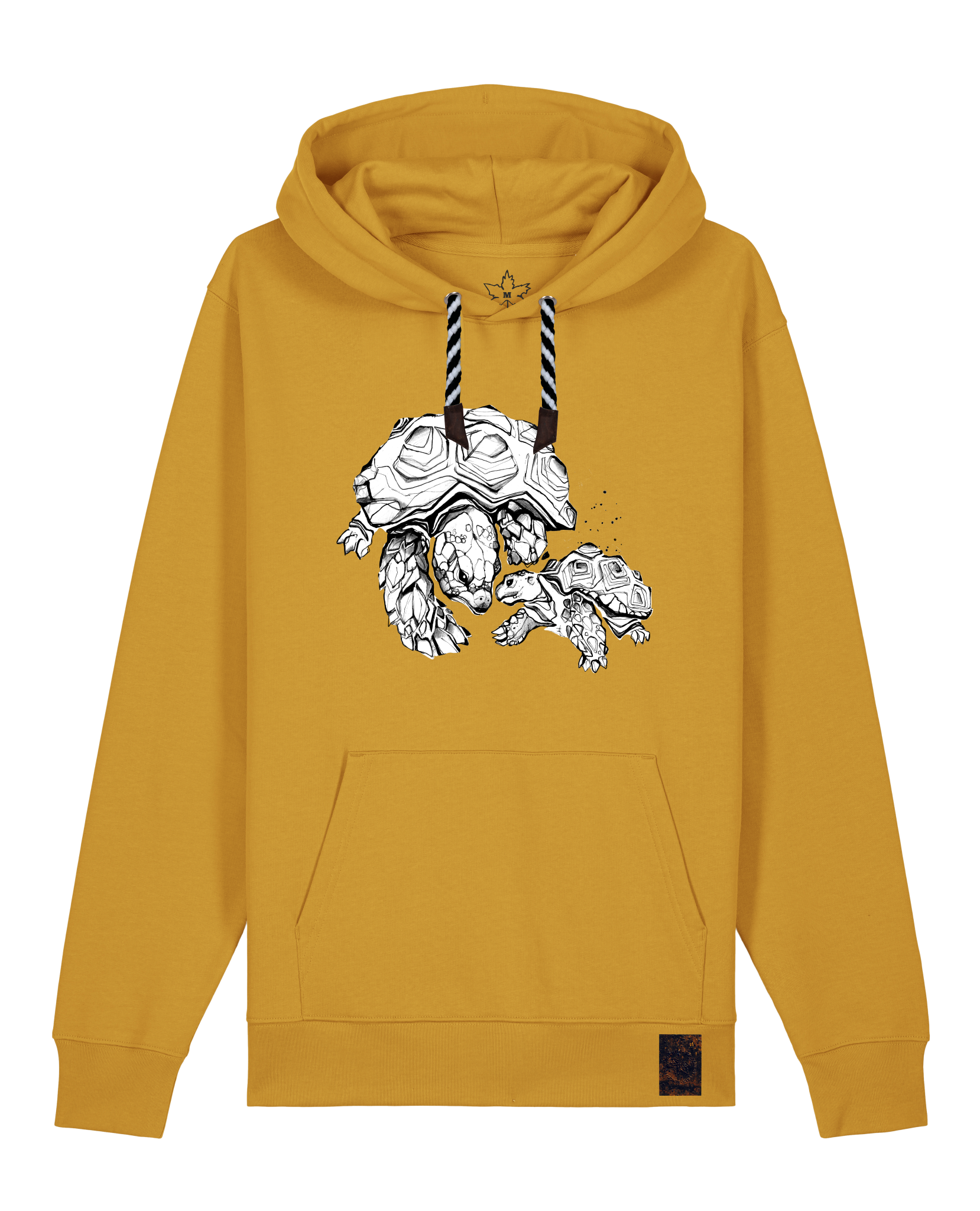 bio-unisex-medium fit-hoodie-schildkrötis-stsu177-senf-sw kordel-front