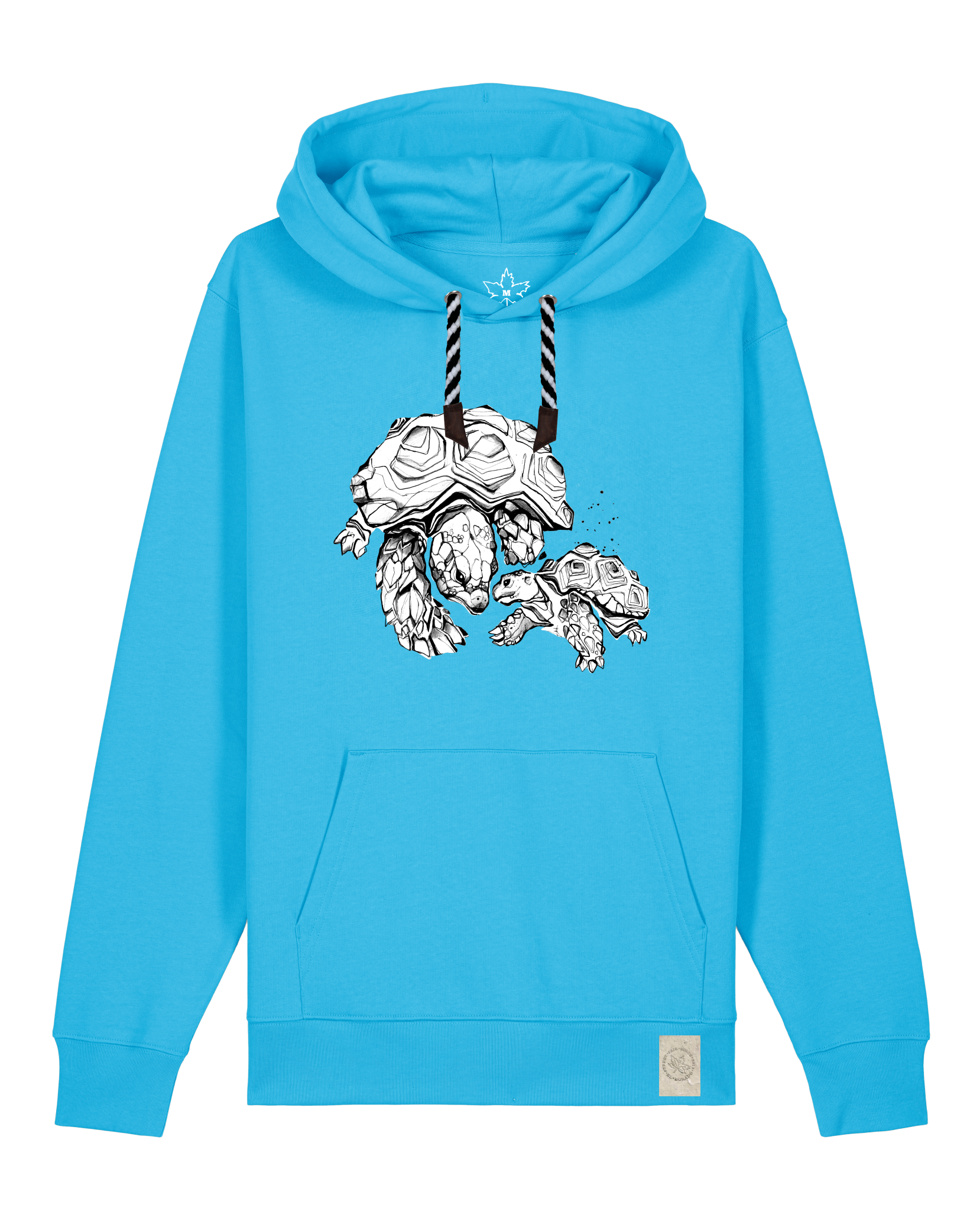 bio-unisex-medium fit-hoodie-schildkrötis-stsu177-wasserblau-sw kordel-front