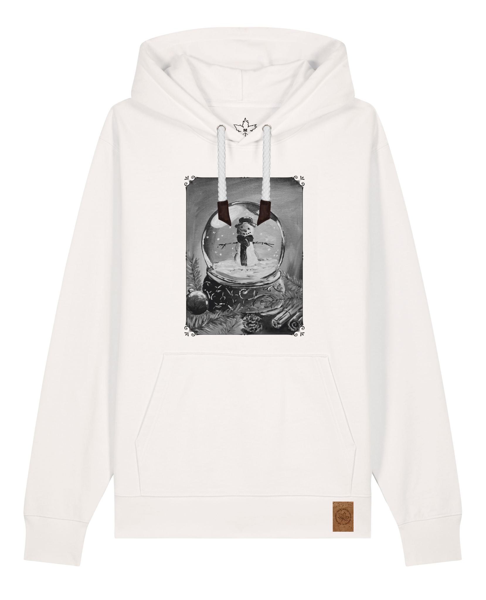 bio-unisex-medium fit-hoodie-schneekugel-stsu177-bio ei-weiße kordel-front