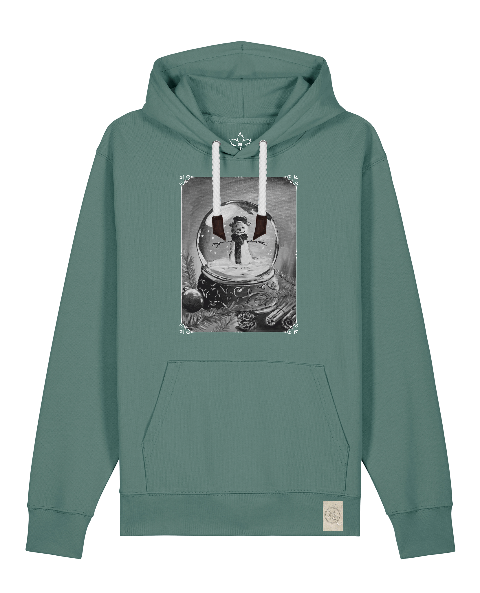 bio-unisex-medium fit-hoodie-schneekugel-stsu177-blautanne-weiße kordel-front