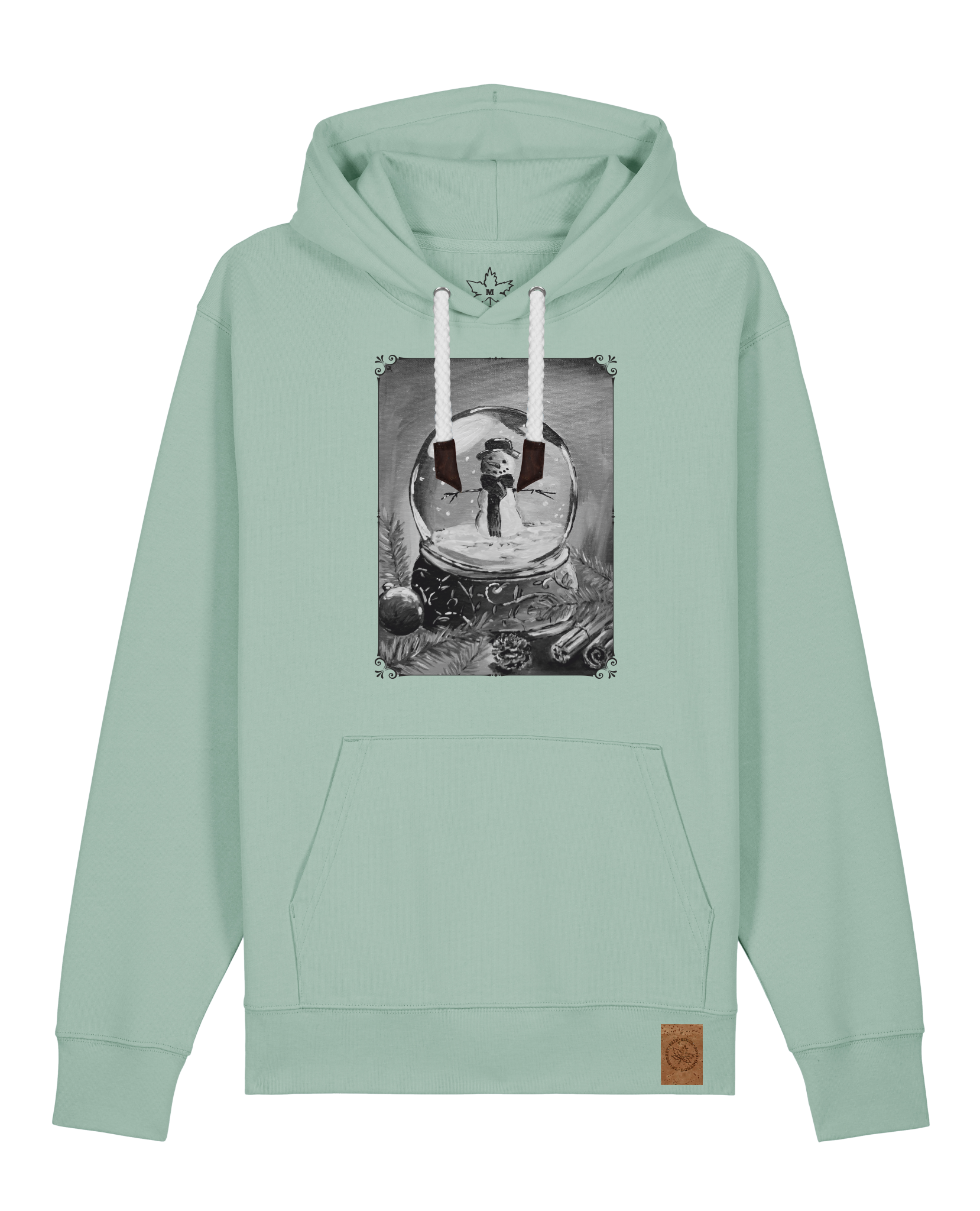 bio-unisex-medium fit-hoodie-schneekugel-stsu177-eukalyptus-weiße kordel-front