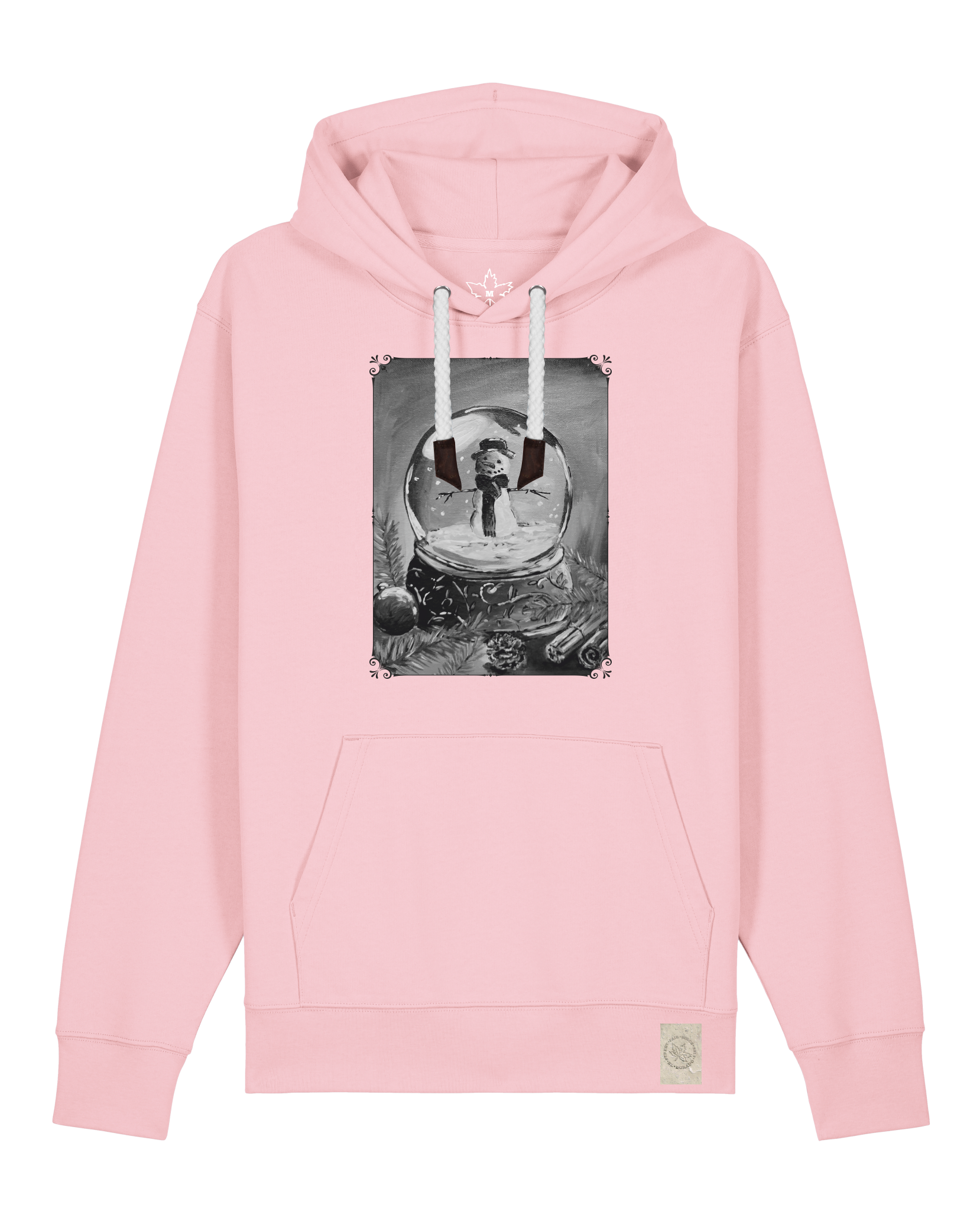 bio-unisex-medium fit-hoodie-schneekugel-stsu177-flamingo-weiße kordel-front