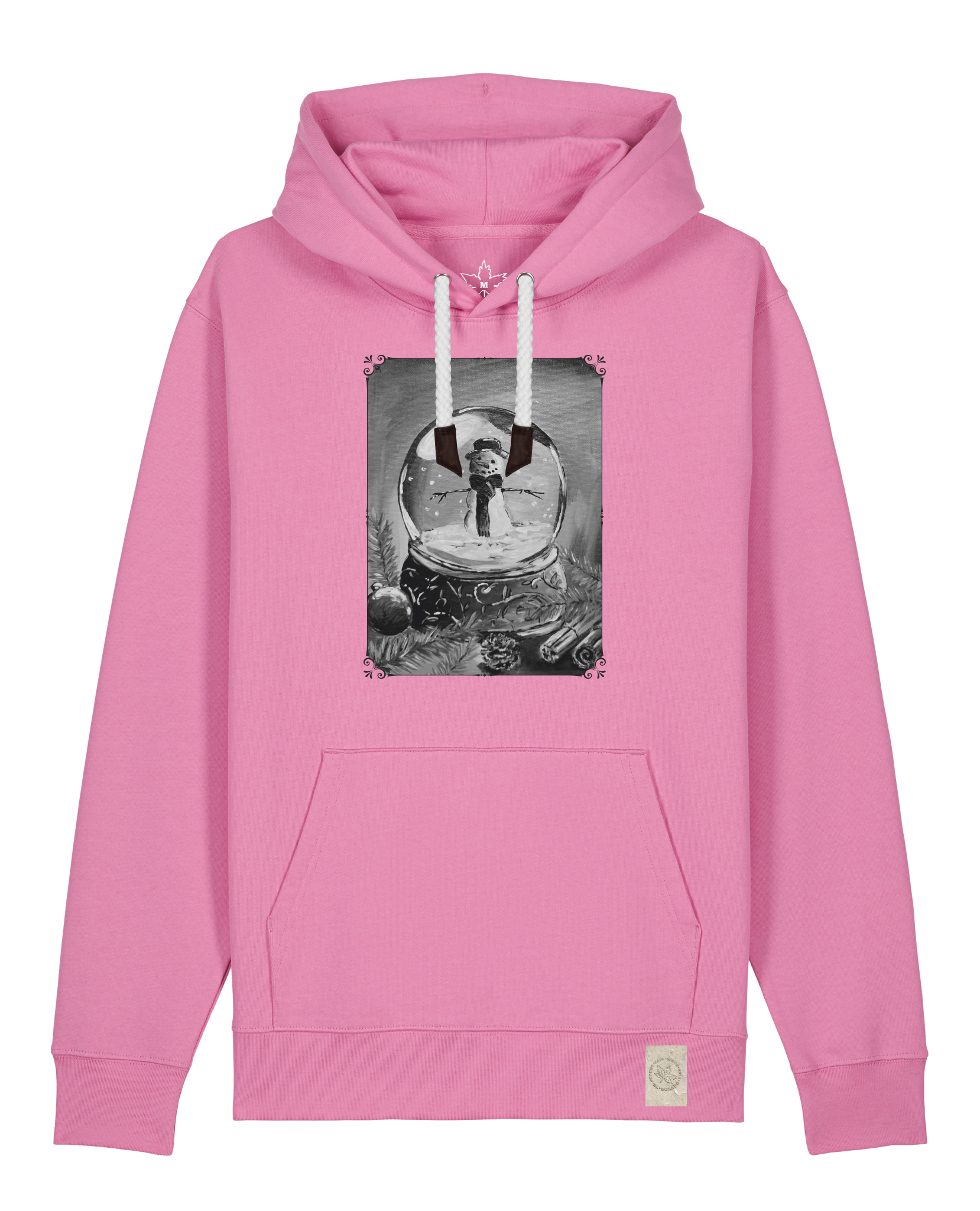 bio-unisex-medium fit-hoodie-schneekugel-stsu177-kaugummi-weiße kordel-front