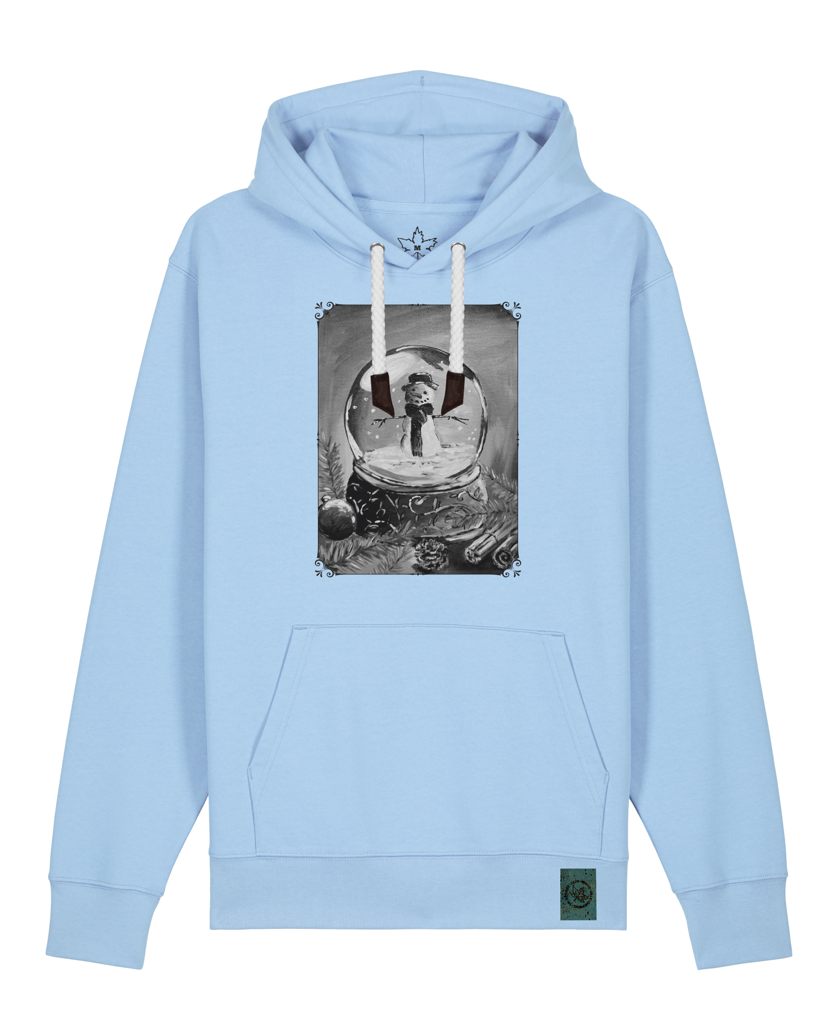 bio-unisex-medium fit-hoodie-schneekugel-stsu177-lagune-weiße kordel-front