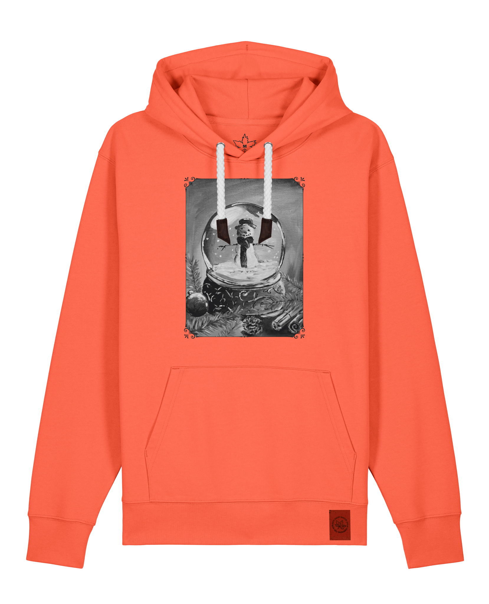 bio-unisex-medium fit-hoodie-schneekugel-stsu177-mandarine-weiße kordel-front
