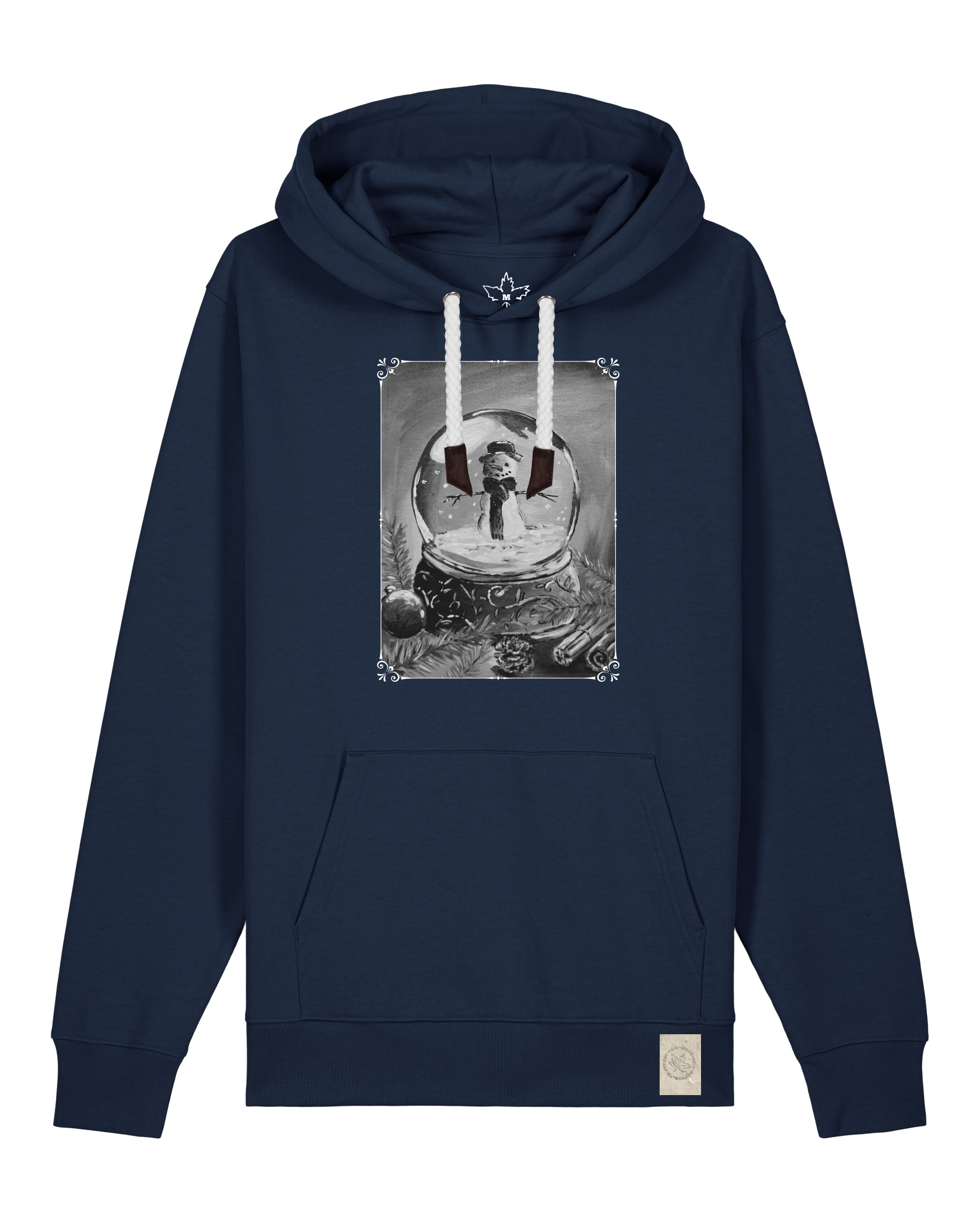 bio-unisex-medium fit-hoodie-schneekugel-stsu177-marine-weiße kordel-front
