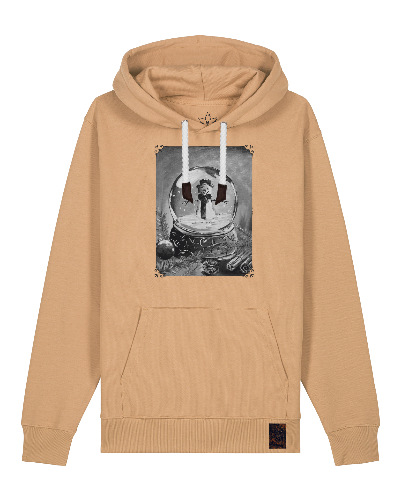 bio-unisex-medium fit-hoodie-schneekugel-stsu177-meersand-weiße kordel-front