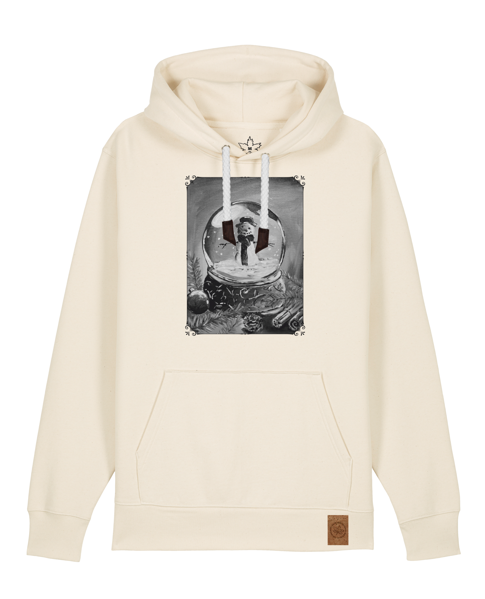 bio-unisex-medium fit-hoodie-schneekugel-stsu177-natur-weiße kordel-front